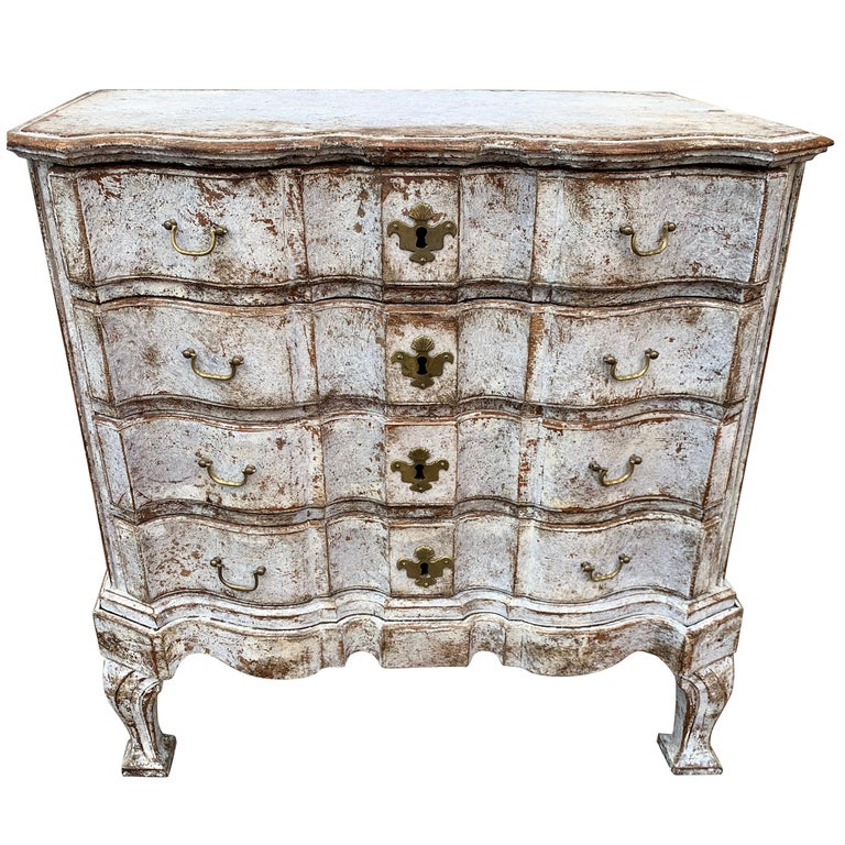 Danish 18th Century Painted Regence Chest Of Drawers For Sale At