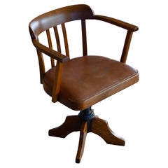 Danish 1920s Swivel Desk Chair in Solid Oak with Leather Seat