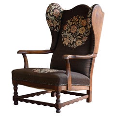 Danish 1930-40s Midcentury Country Style Wingback Armchair in Solid Oak