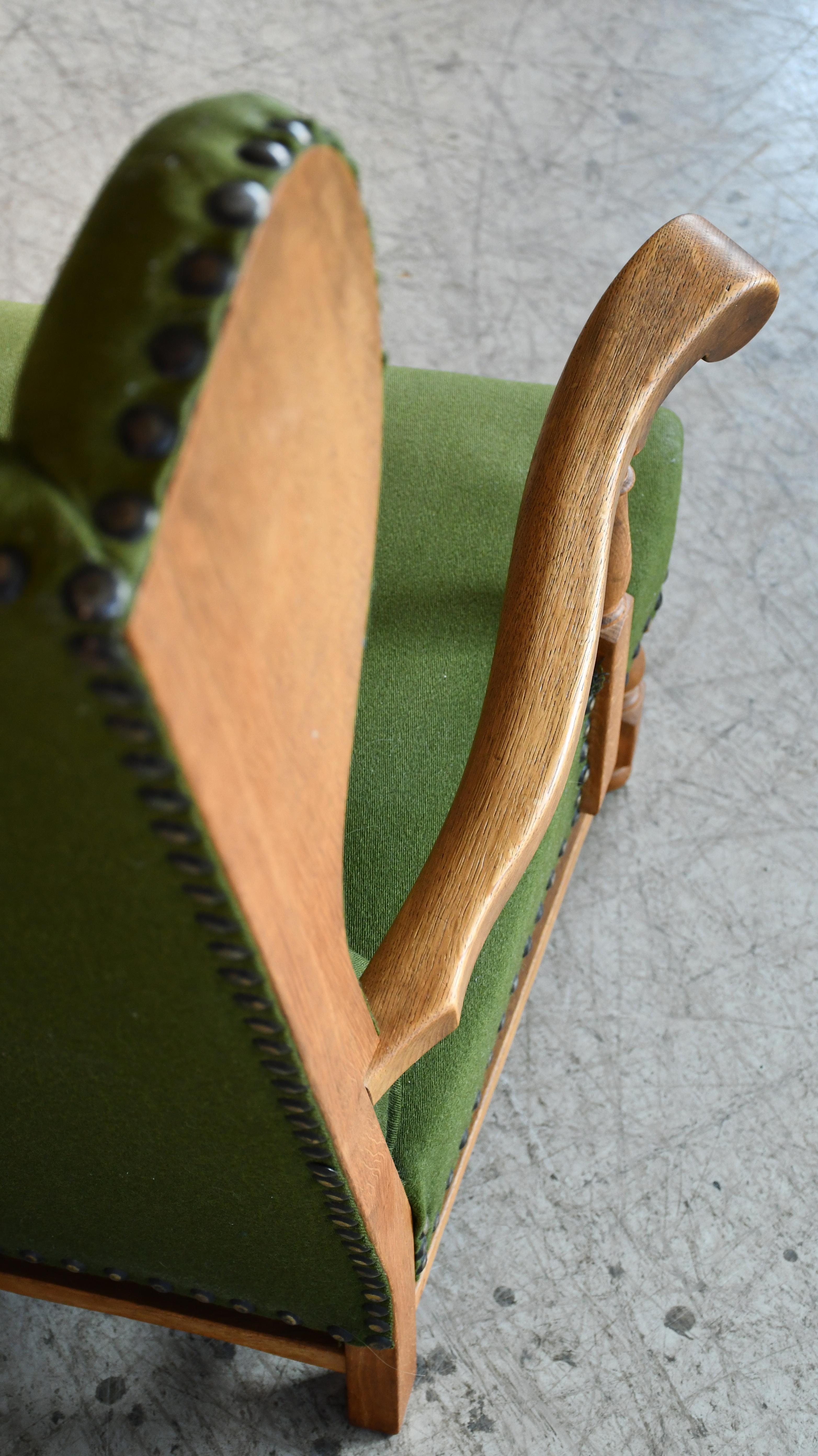 Danish 1930-40s Midcentury Farm Style Wingback Armchair in Solid Oak For Sale 1