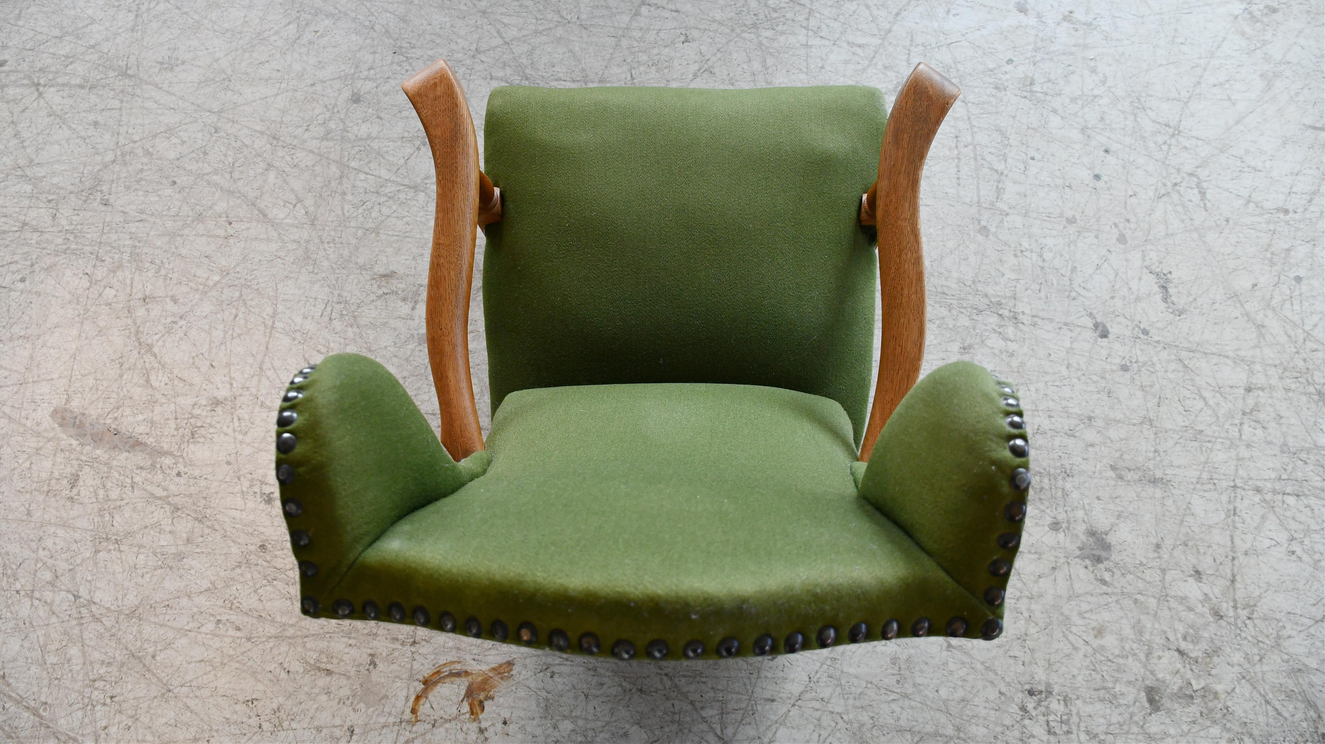 Danish 1930-40s Midcentury Farm Style Wingback Armchair in Solid Oak For Sale 2
