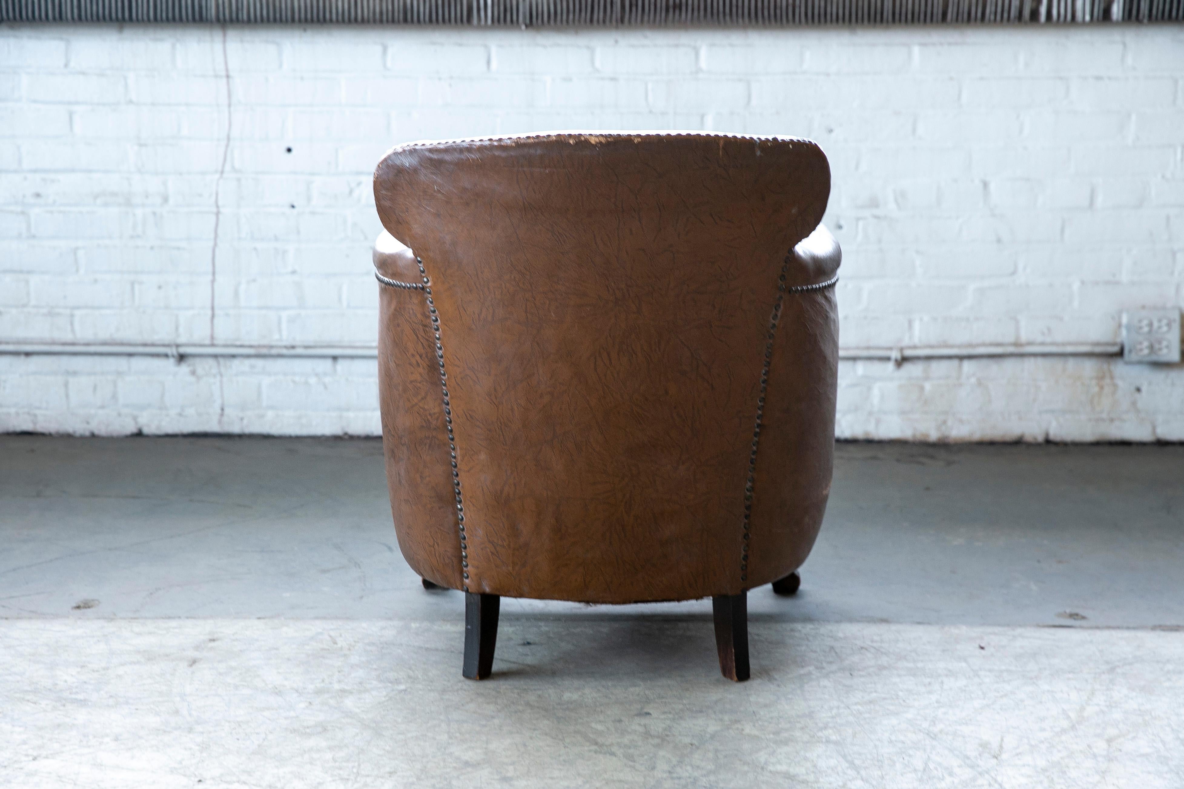 Danish 1930-40s Small-Scale Club Chair in Cognac Leather with Cabriole Legs 6