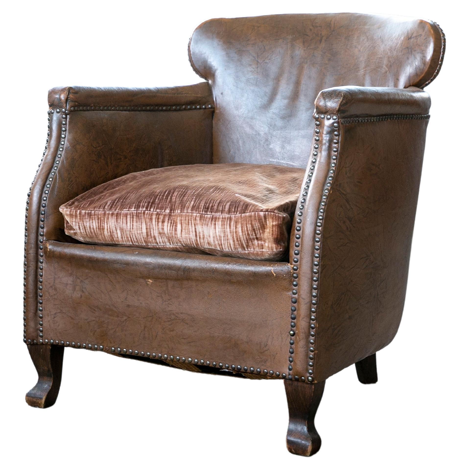 Danish 1930-40s Small-Scale Club Chair in Cognac Leather with Cabriole Legs