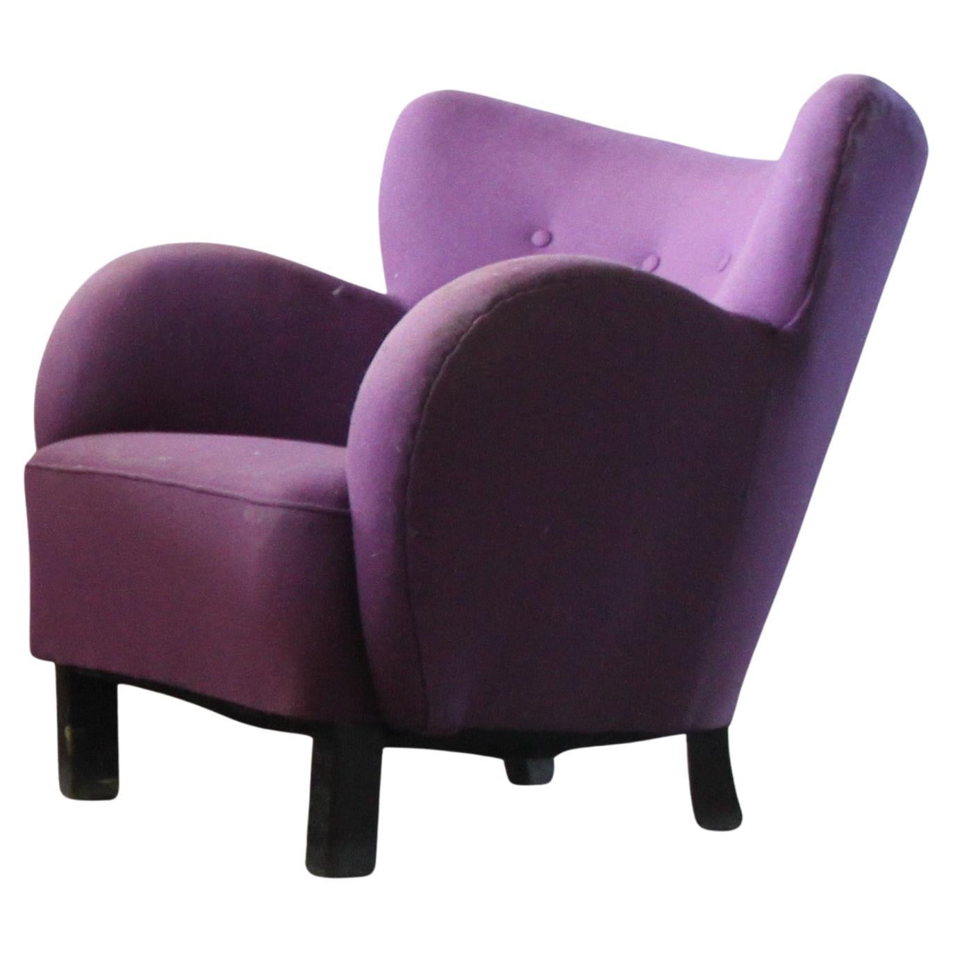 Danish 1930s Club Lounge Chair, Style of Fritz Hansen & Flemming Lassen