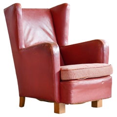 Danish 1930s Club or Lounge Chair in Reddish Leather DONE