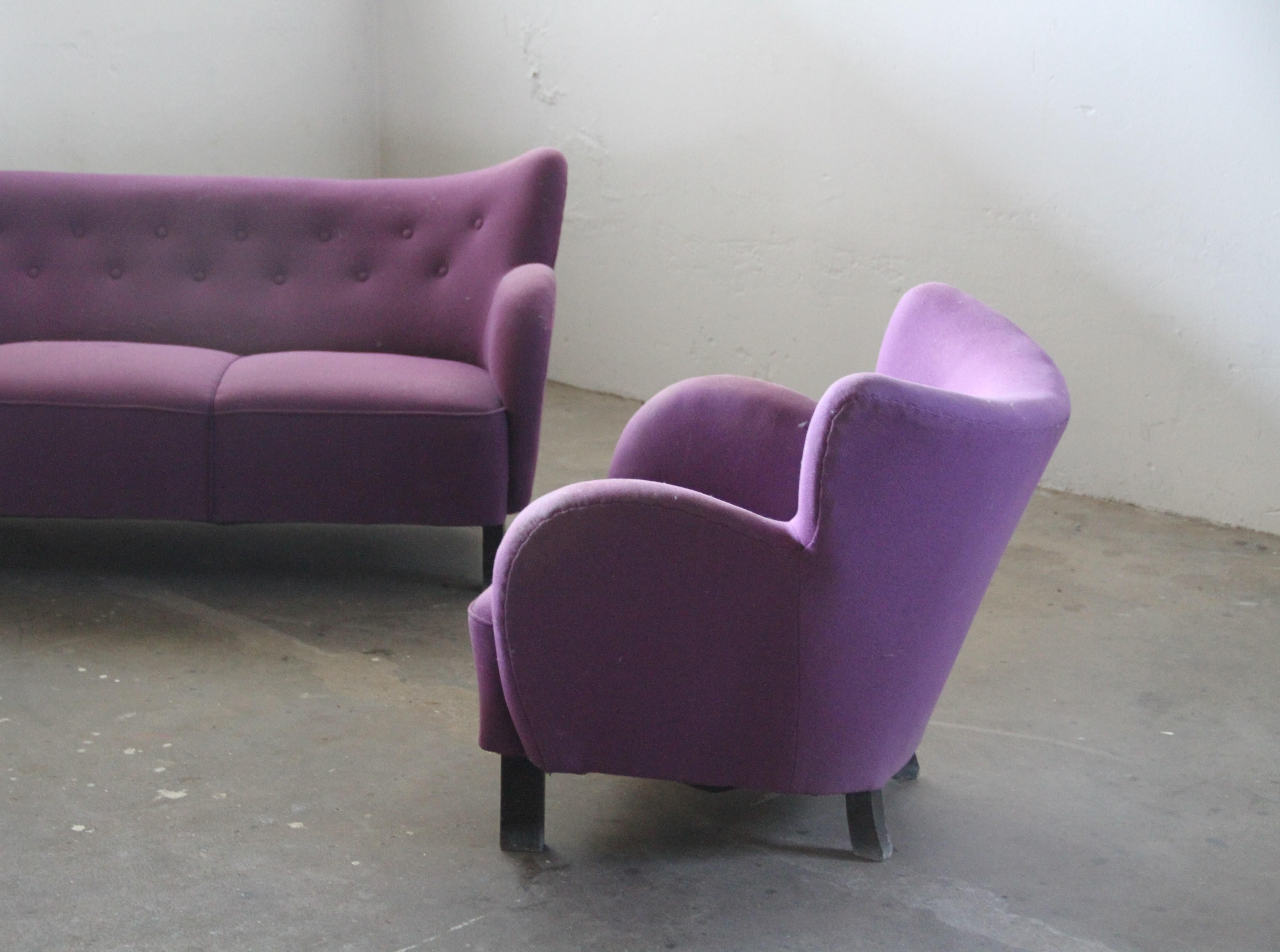 Mid-Century Modern Canapé club danois des années 1930, style Fritz Hansen & Flemming Lassen en vente