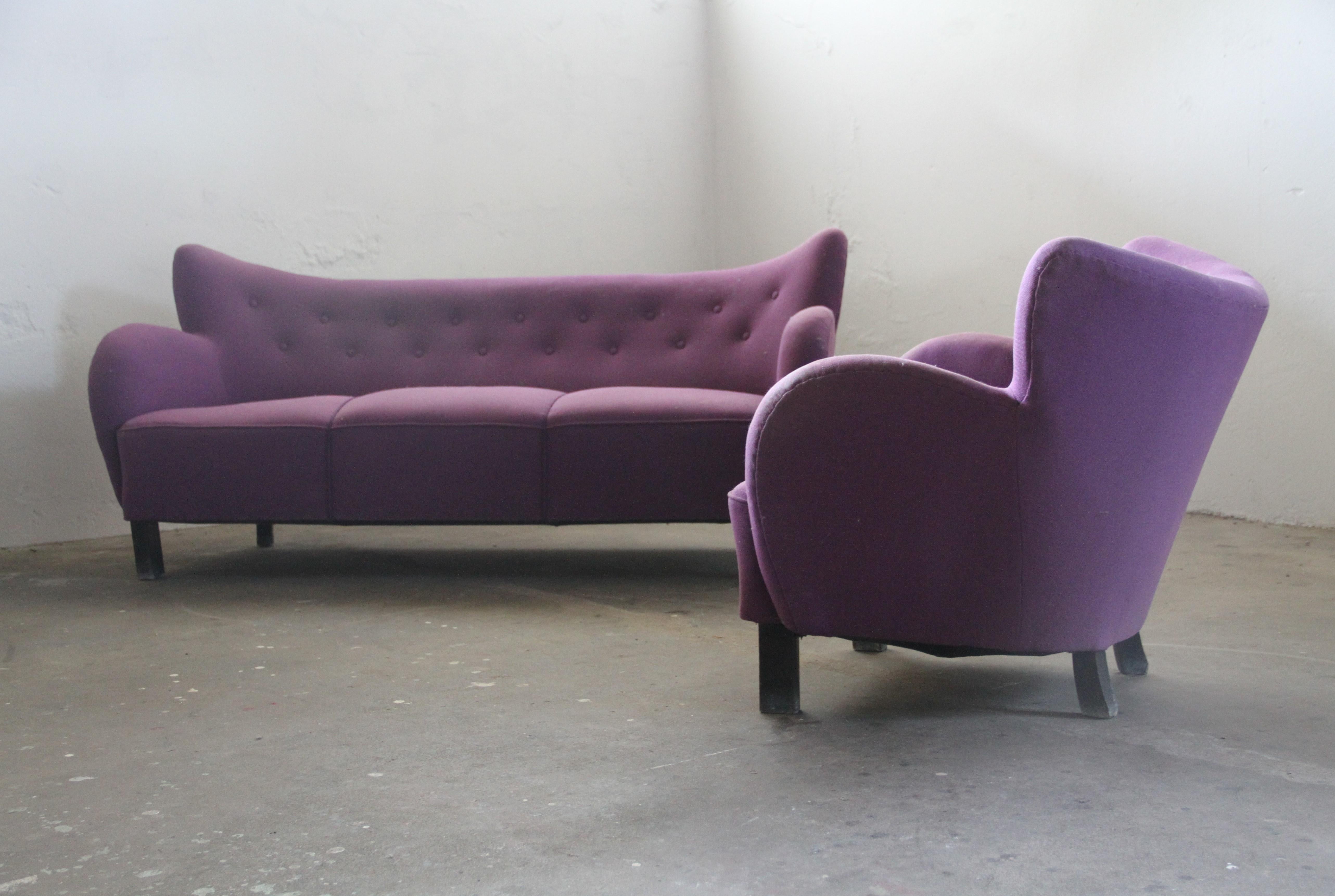 Danois Canapé club danois des années 1930, style Fritz Hansen & Flemming Lassen en vente