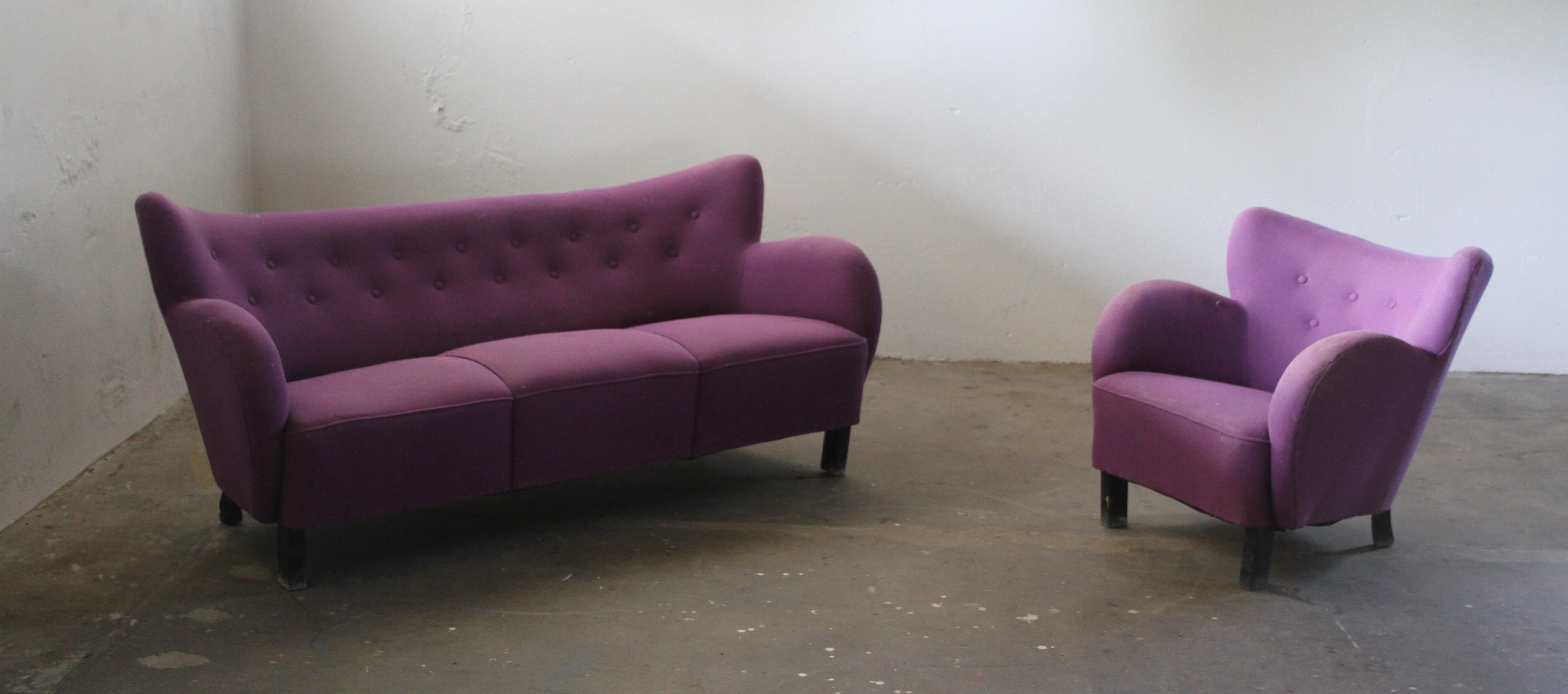 Canapé club danois des années 1930, style Fritz Hansen & Flemming Lassen Bon état - En vente à Store Heddinge, DK