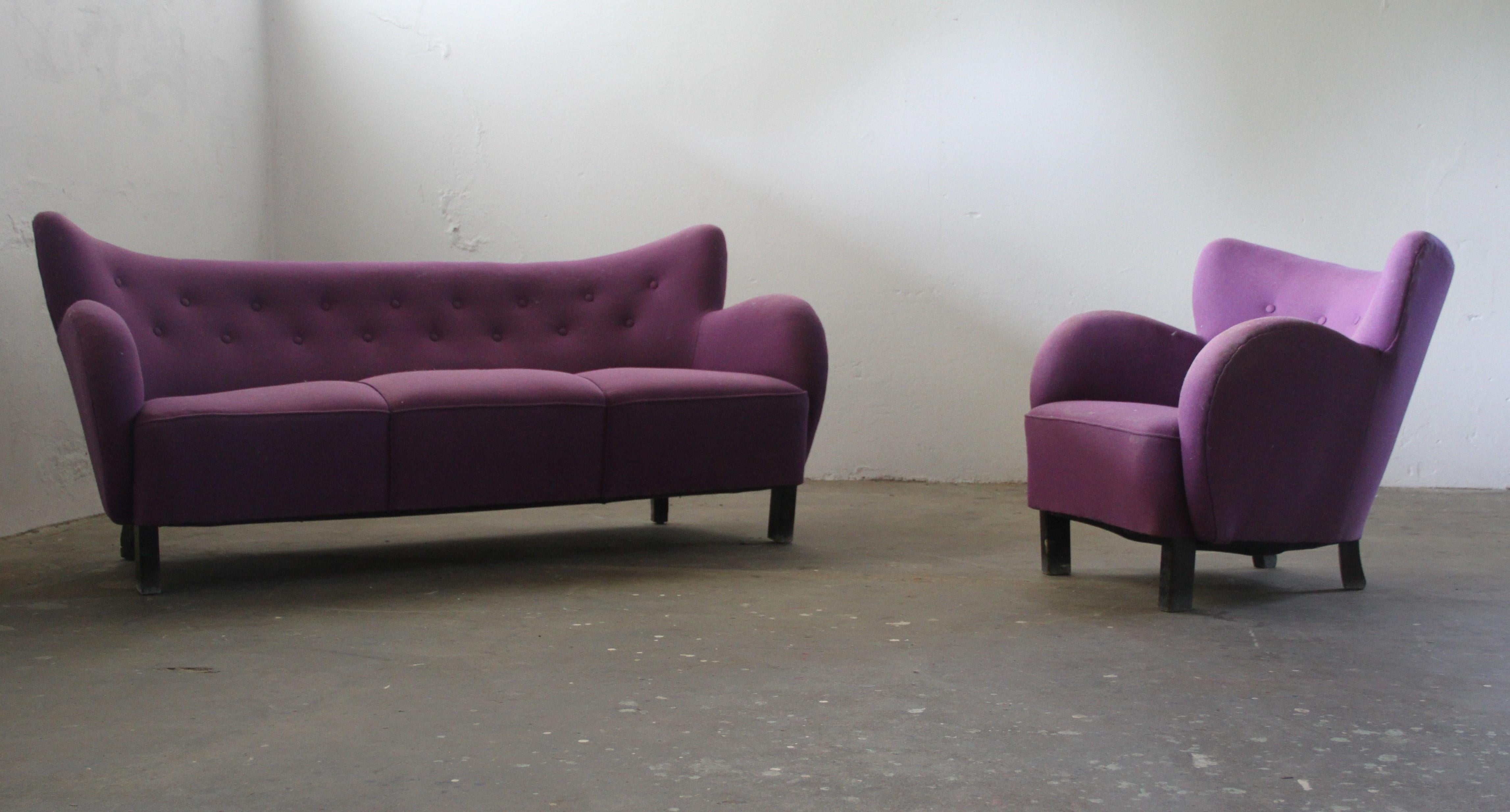 Milieu du XXe siècle Canapé club danois des années 1930, style Fritz Hansen & Flemming Lassen en vente
