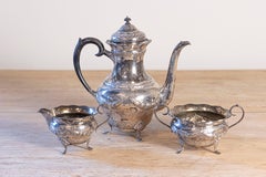 Danish 1930s Johannes Siggaard Three-Piece Silver Coffee Set with Ebony Handle