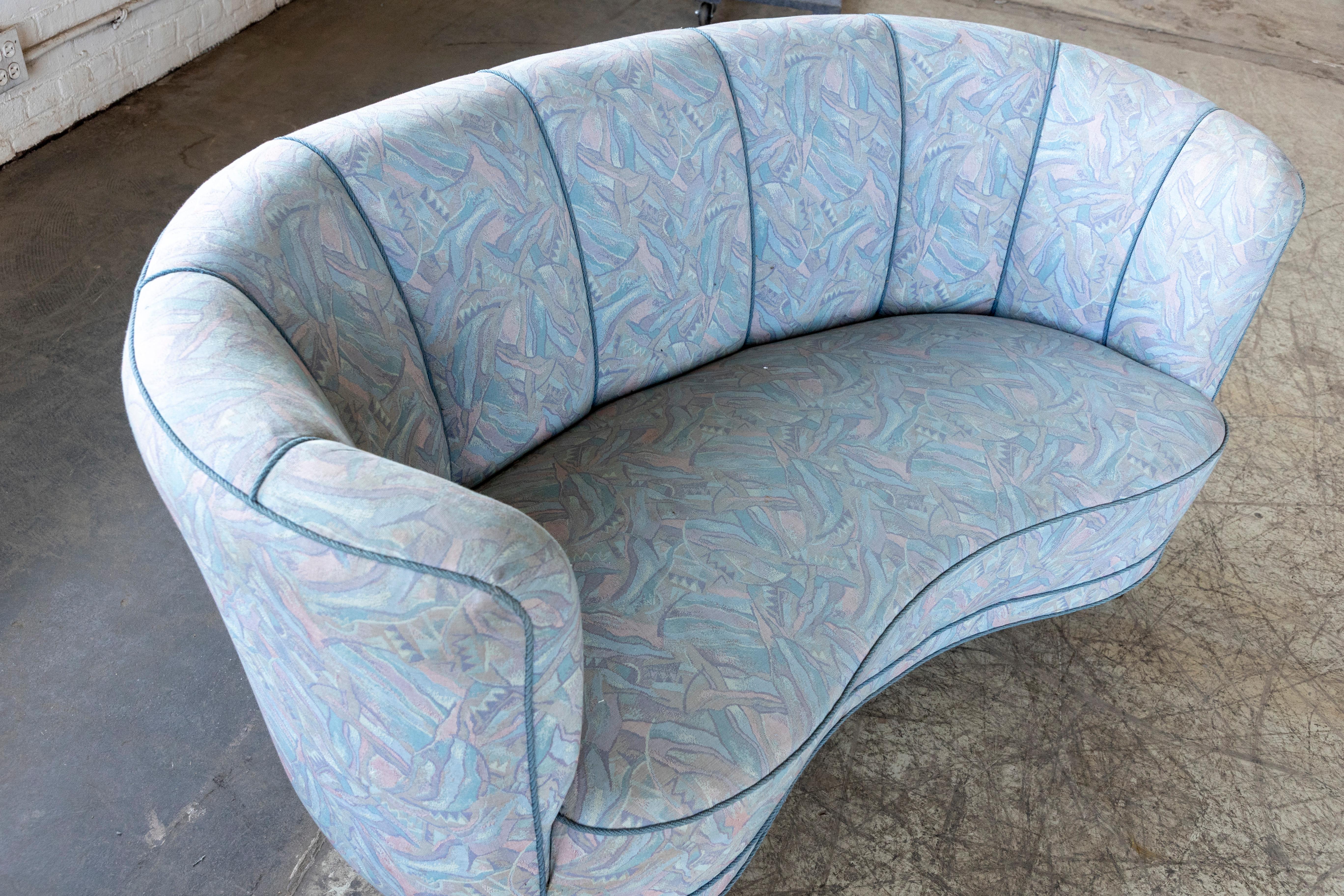 Mid-20th Century Danish 1940-50's Curved Sofa or Loveseat For Sale