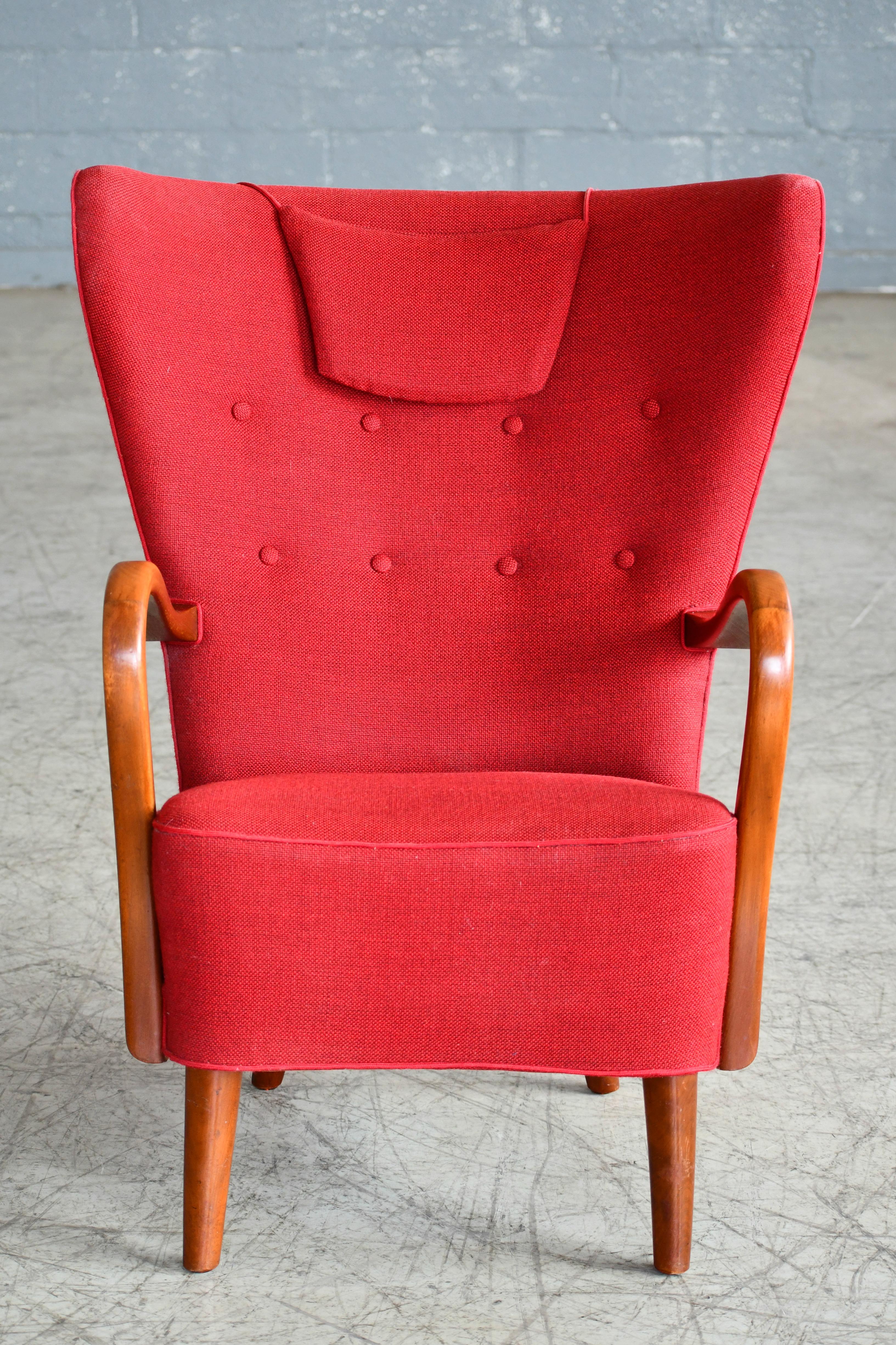 Mid-Century Modern Danish 1940s Alfred Christensen Easy Chair with Open Elmwood Armrests