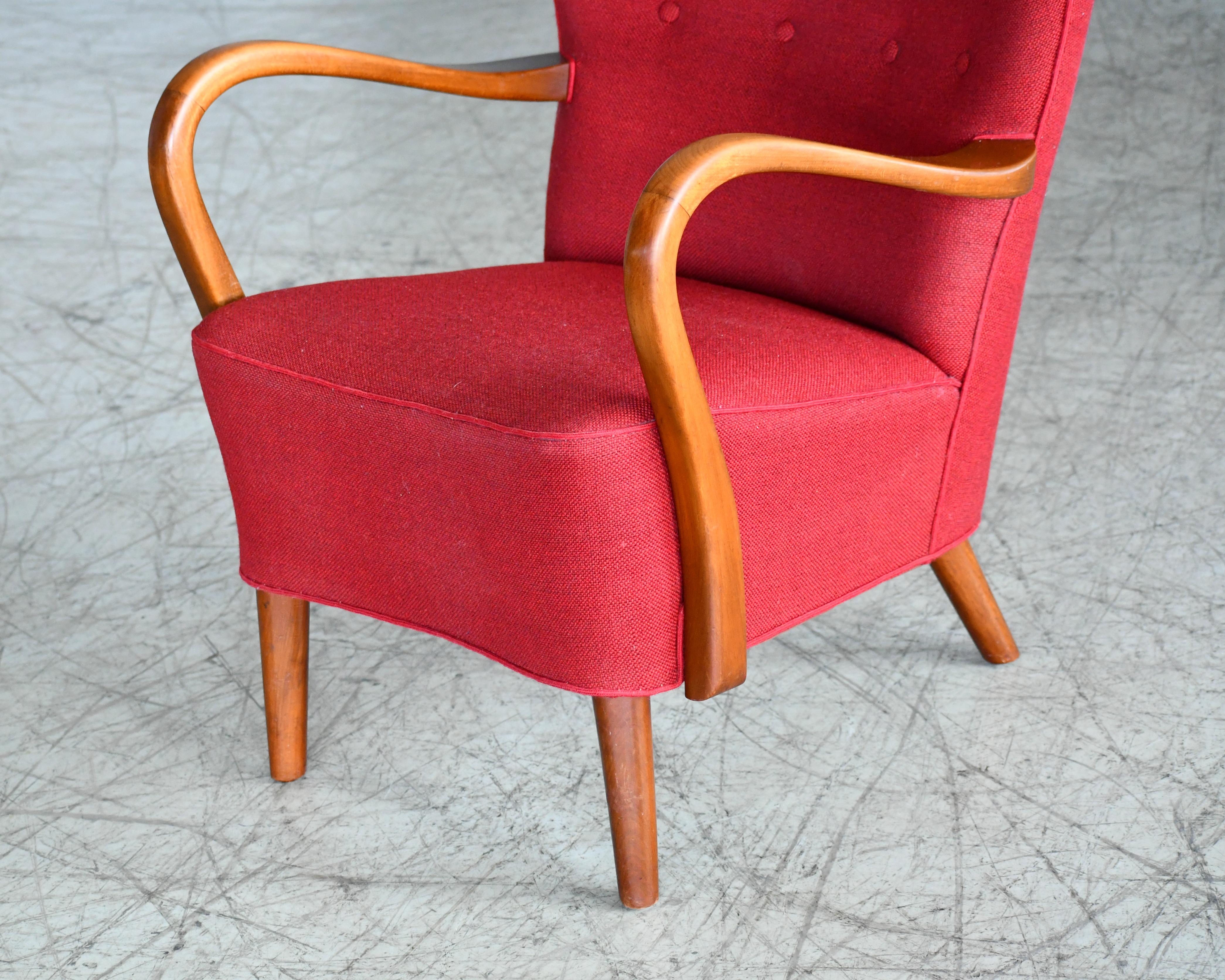 Mid-20th Century Danish 1940s Alfred Christensen Easy Chair with Open Elmwood Armrests