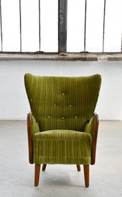 Danish 1940s Alfred Christensen Highback Lounge Chair with Semi-Closed Armrests