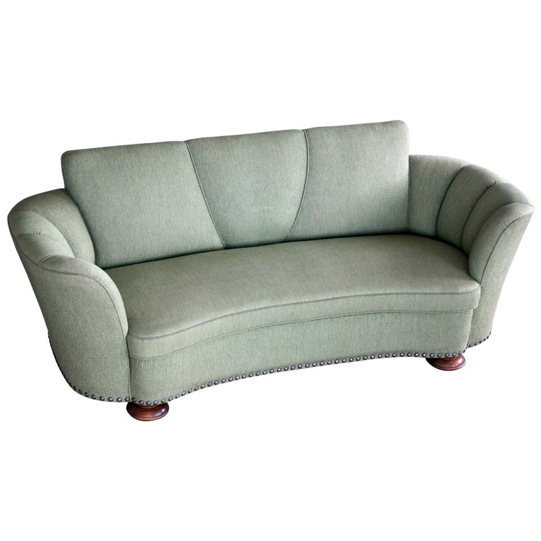 Danish 1940s Art Deco Banana Form Curved Sofa in the Style of Fritz