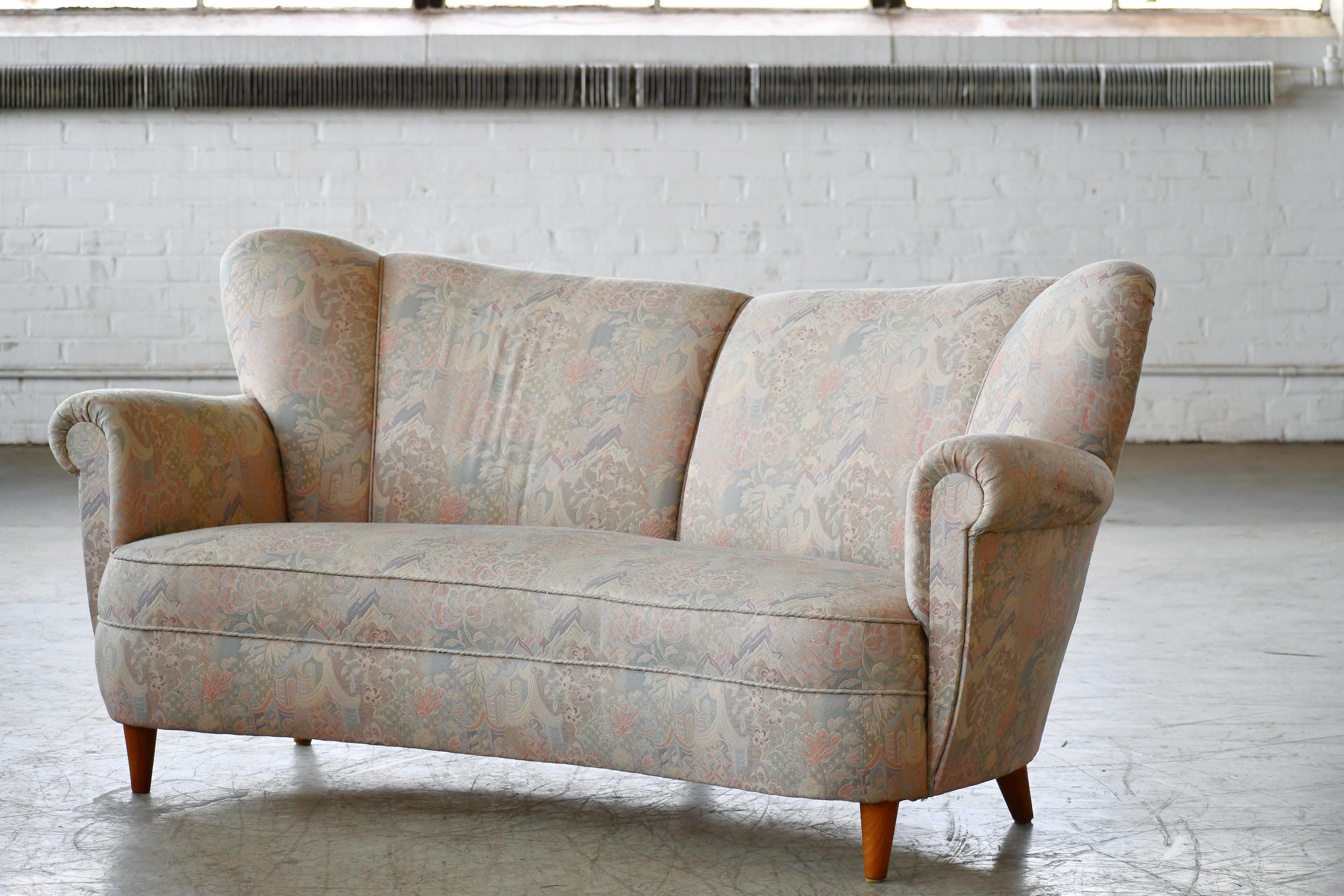 Danish 1940s Banana Form Curved Sofa or Loveseat Early Mid-Century 3