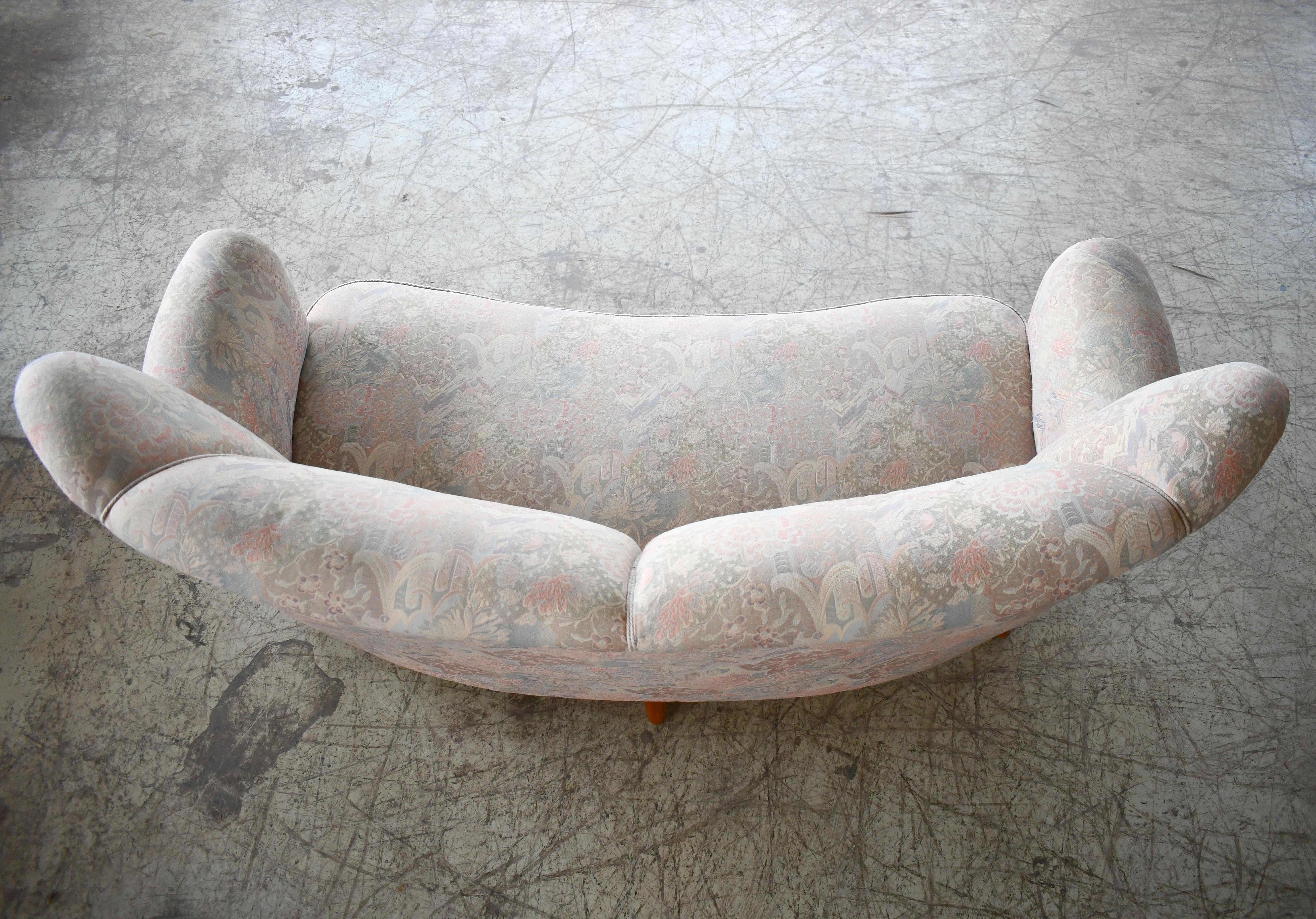 Danish 1940s Banana Form Curved Sofa or Loveseat Early Mid-Century 7