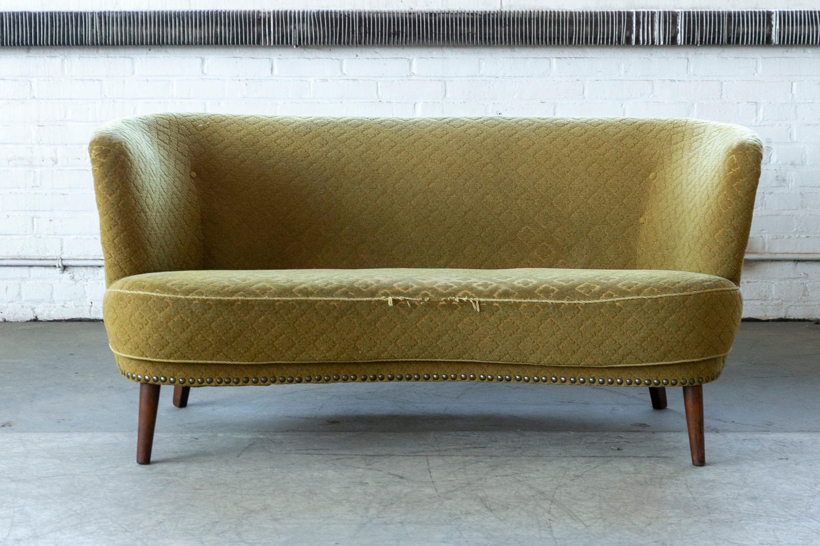 Mid-20th Century Danish 1940s Banana Form Curved Sofa or Loveseat