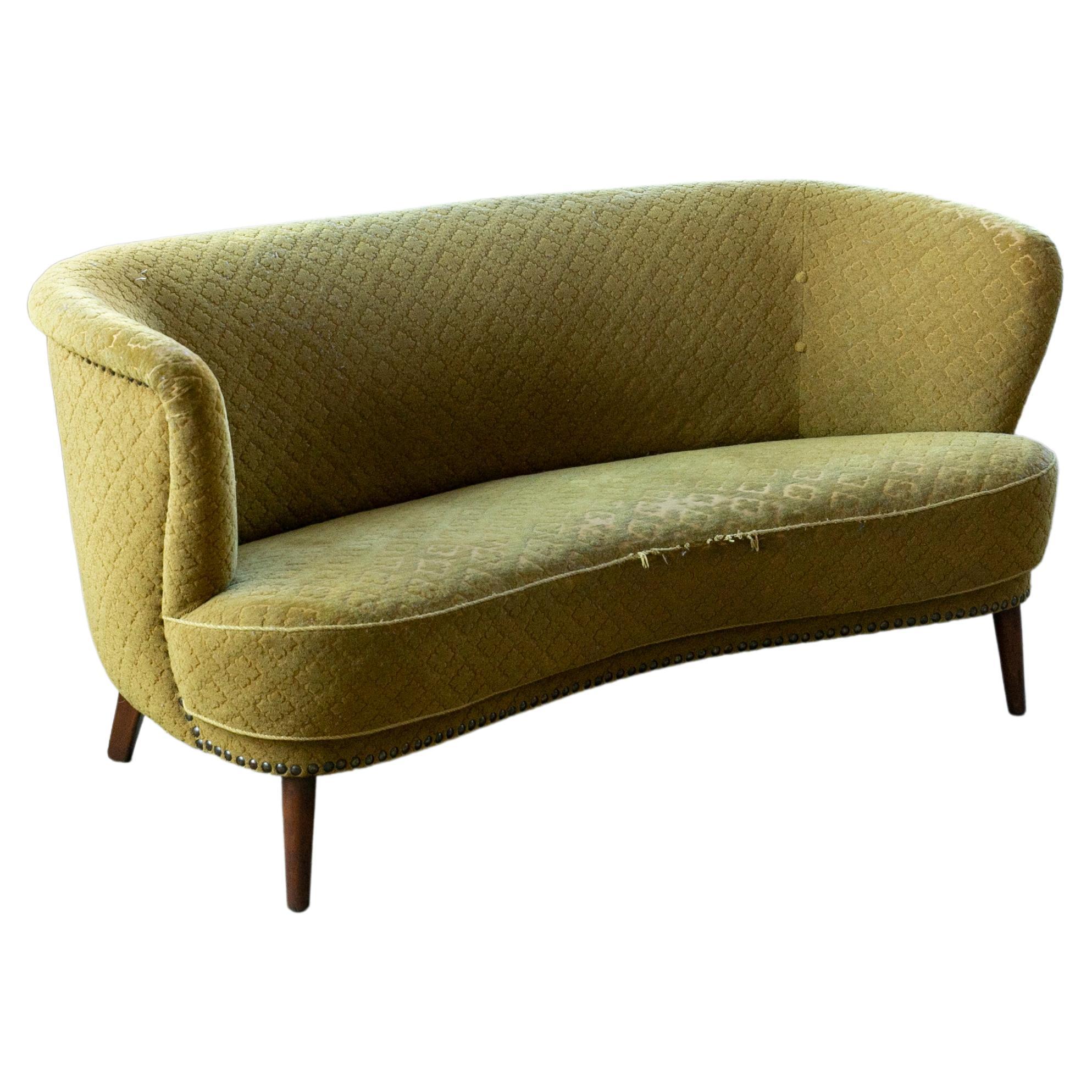 Danish 1940s Banana Form Curved Sofa or Loveseat