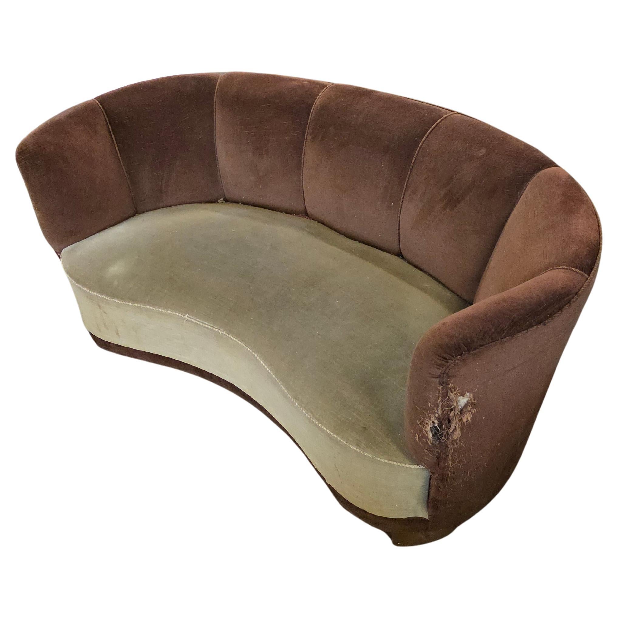 Danish 1940s Banana Form Settee or Sofa in Wool For Sale