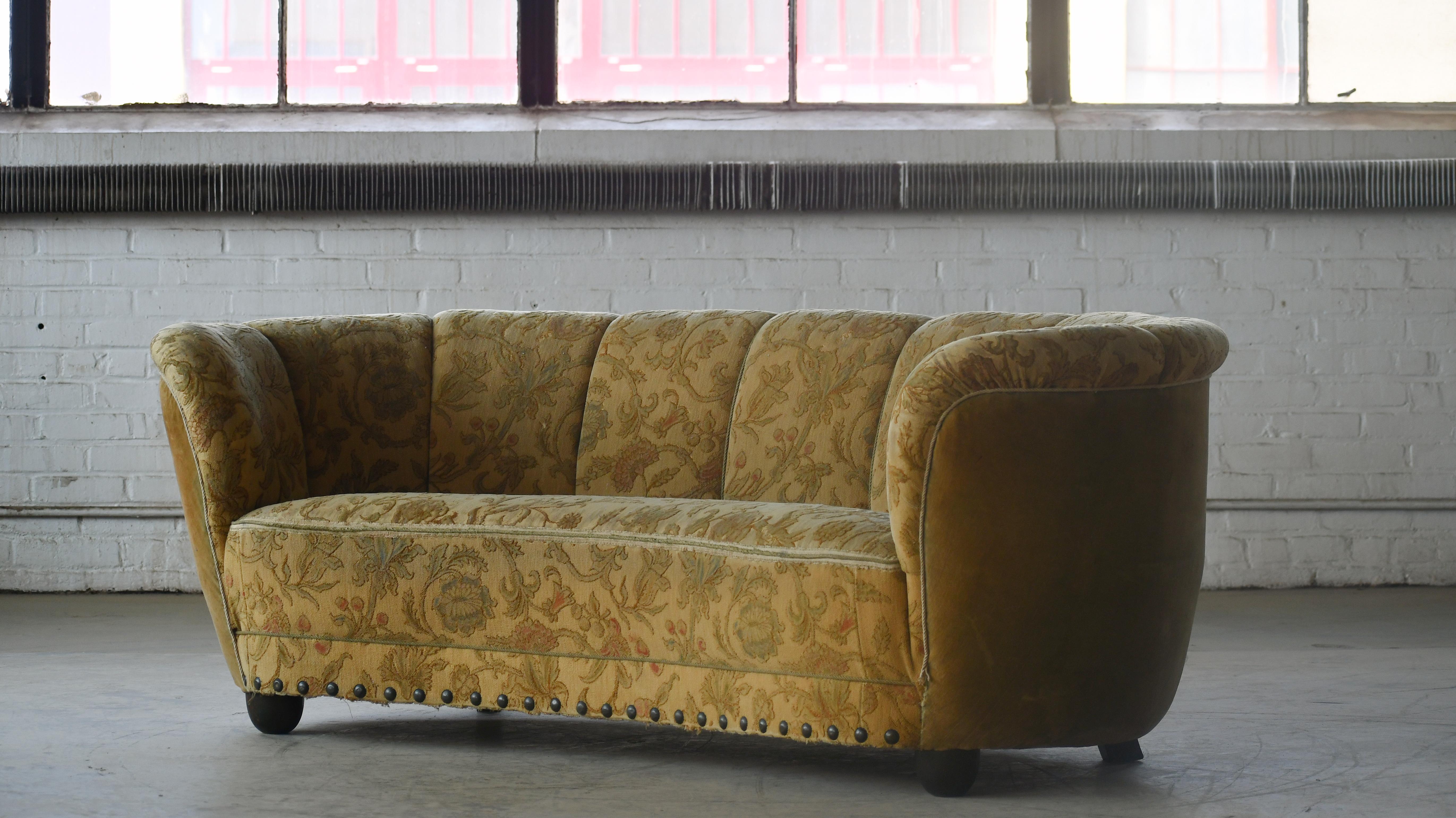 Mid-Century Modern Danish 1940s Banana Shaped Curved Sofa