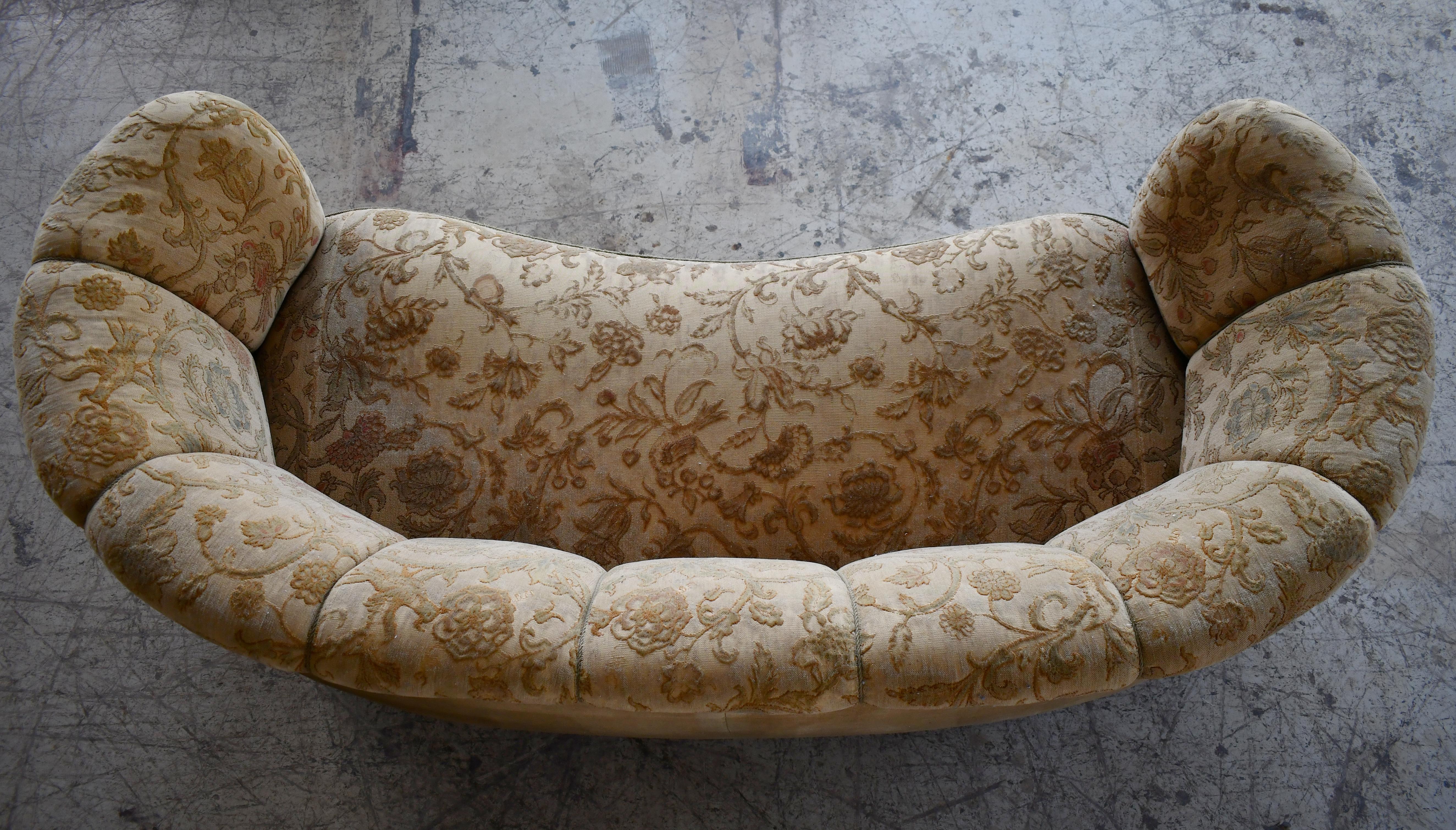 Mid-20th Century Danish 1940s Banana Shaped Curved Sofa