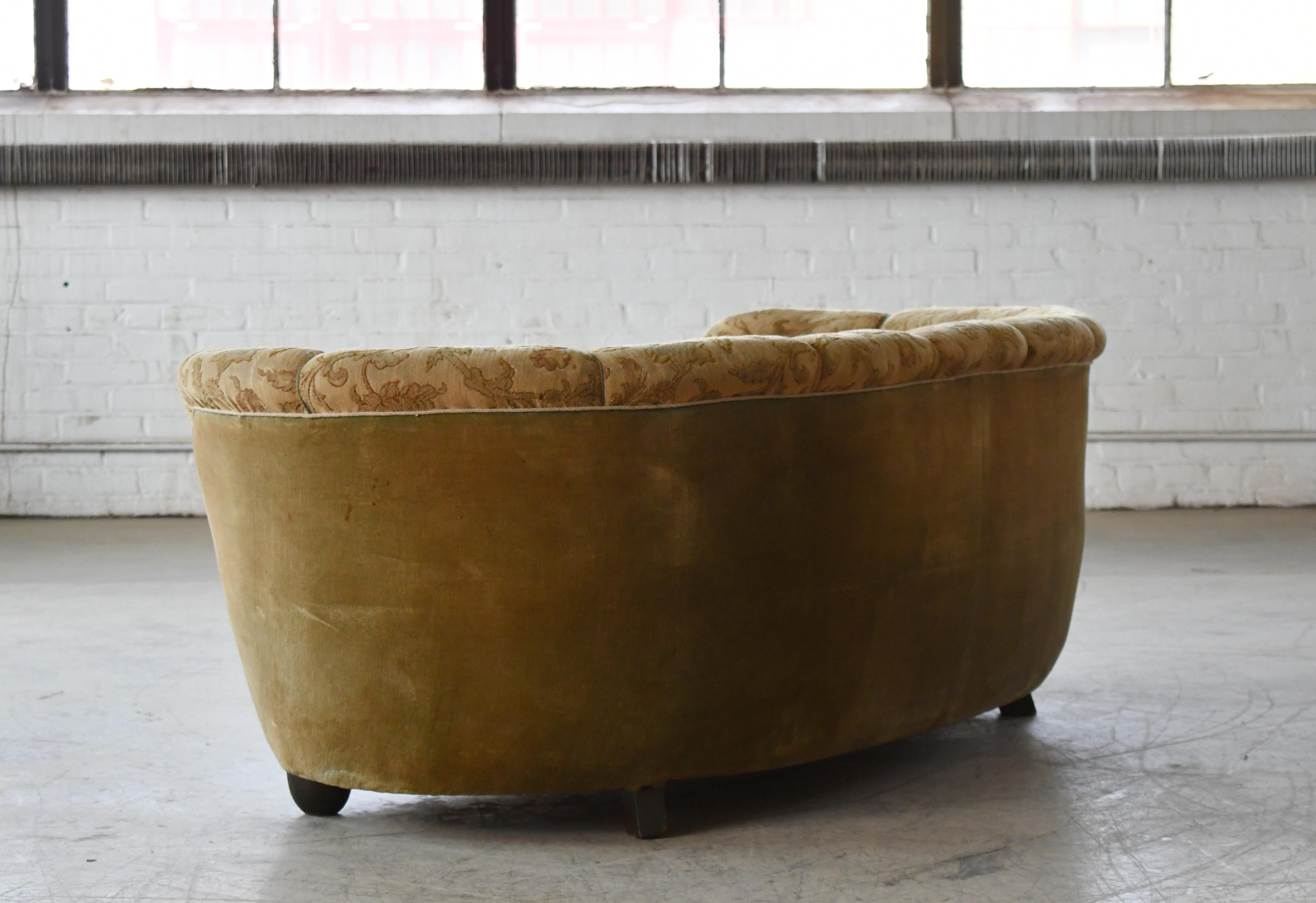 Wool Danish 1940s Banana Shaped Curved Sofa