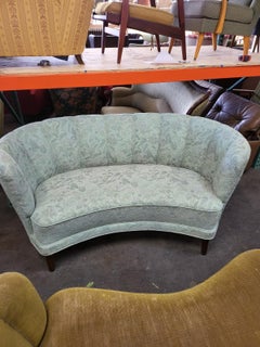Danish 1940's Banana Shaped Curved Loveseat or Sofa Covered in Ivory Lambswool