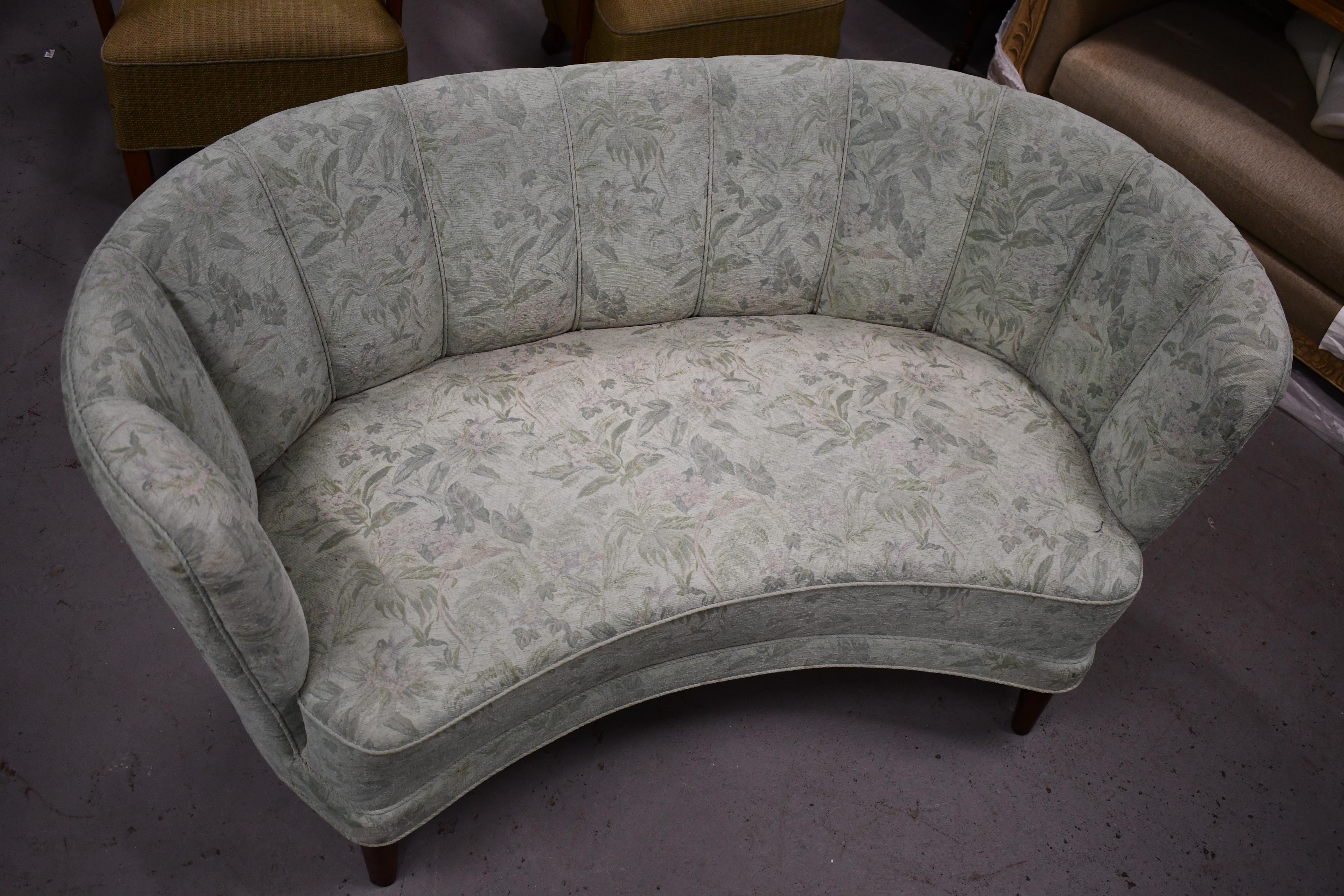 Mid-Century Modern Danish 1940's Banana Shaped Curved Loveseat or Sofa Covered in Ivory Lambswool