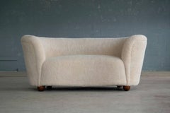 Danish 1940's Banana Shaped Curved Loveseat or Sofa Covered in Lambswool
