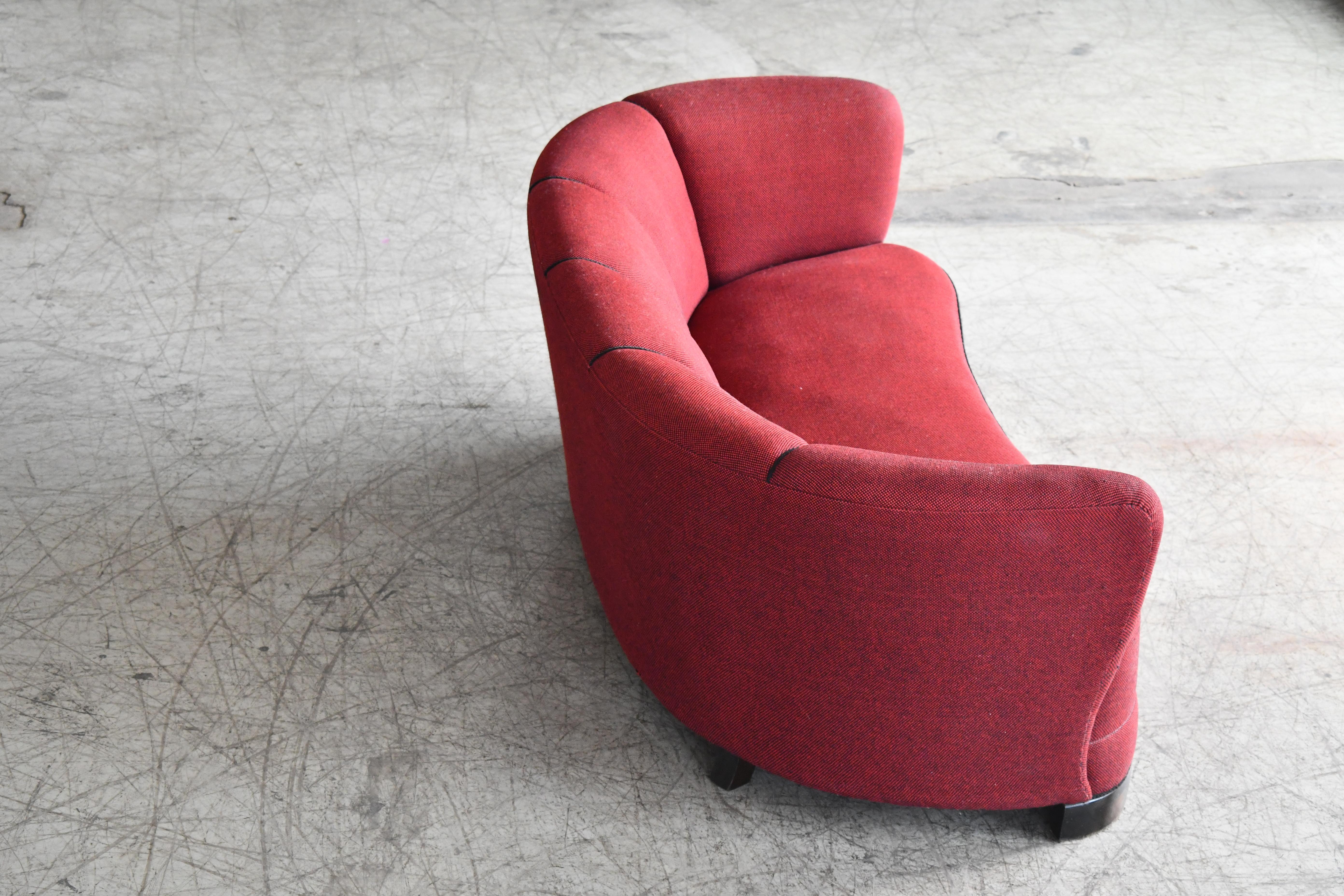 Mid-Century Modern Danish 1940s Banana Shaped Curved Sofa 