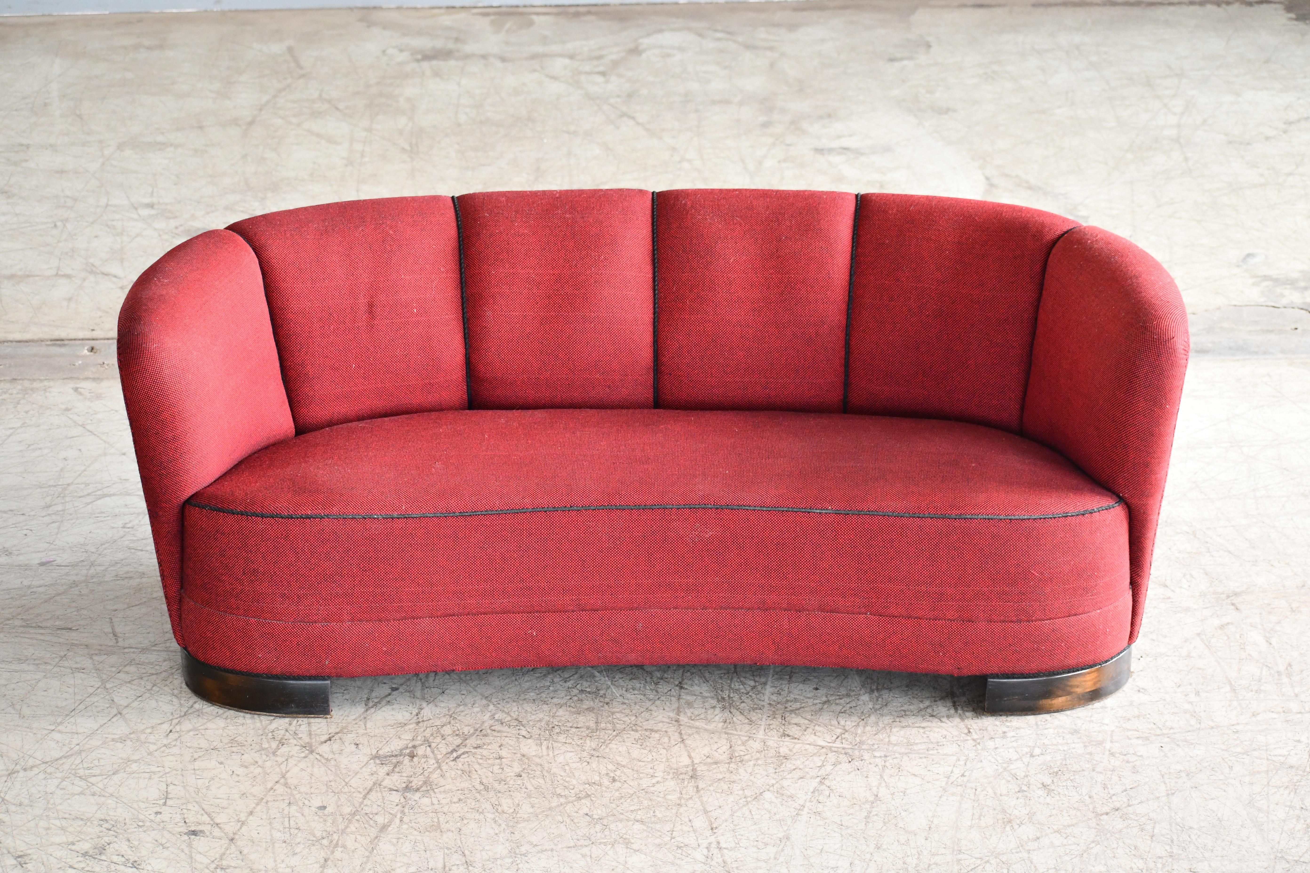 Danish 1940s Banana Shaped Curved Sofa 