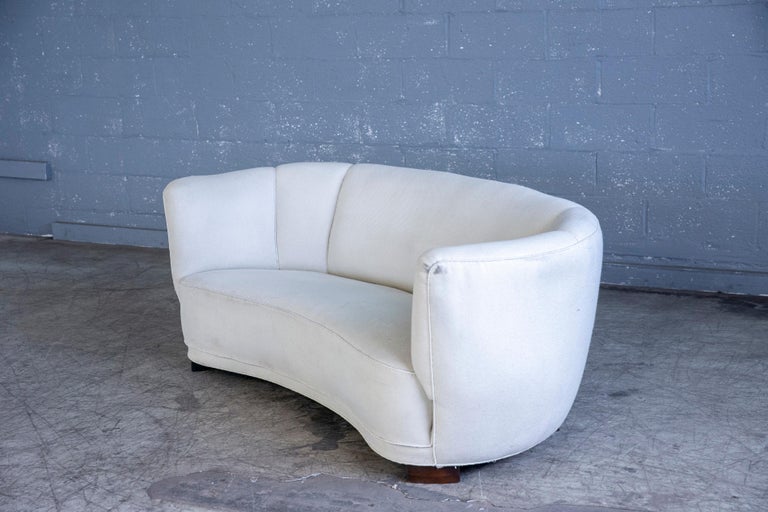 Mid-20th Century Danish 1940s Banana Shaped Curved Sofa Style of Royere For Sale