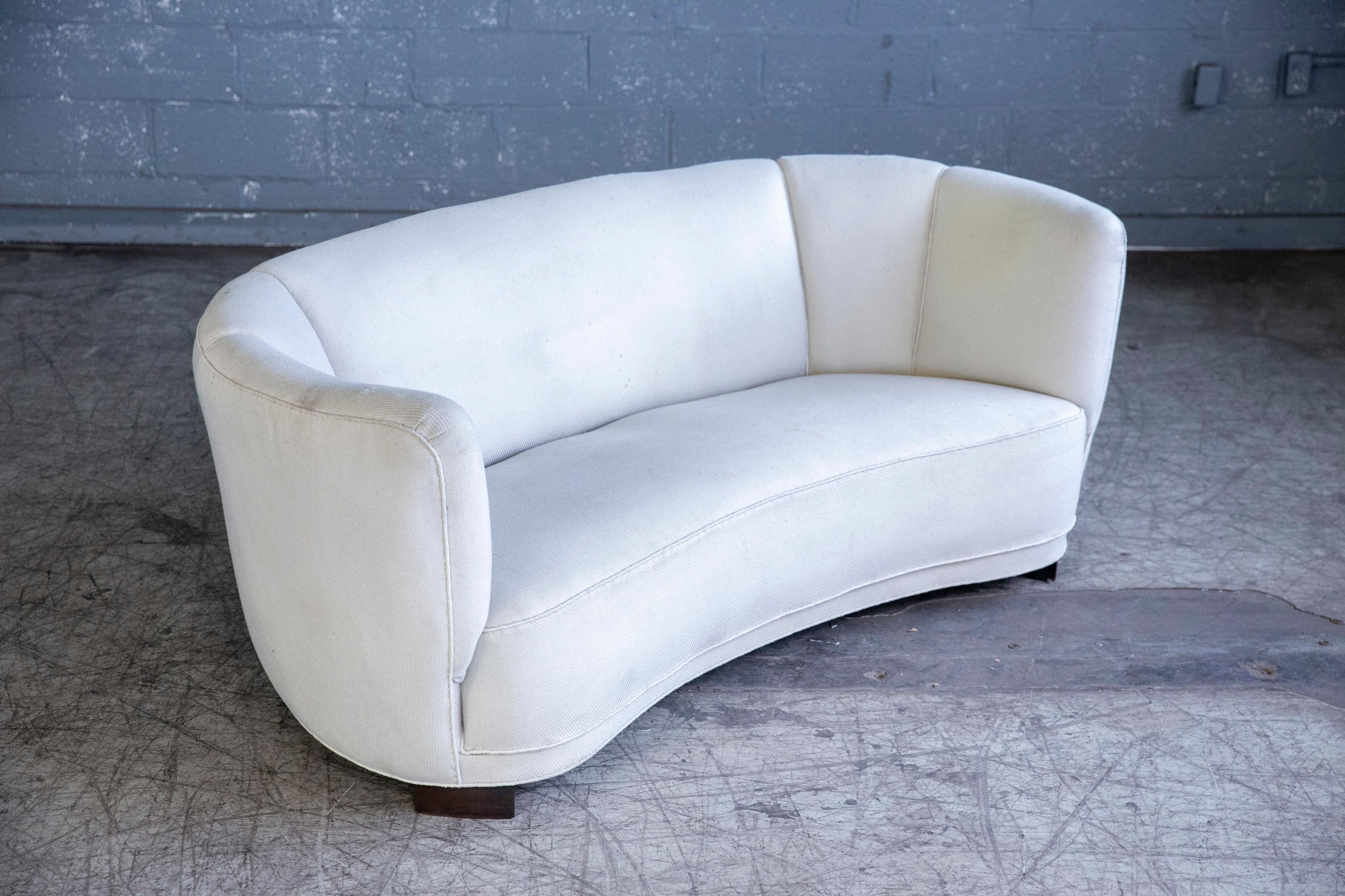 Mid-20th Century Danish 1940s Banana Shaped Curved Sofa 