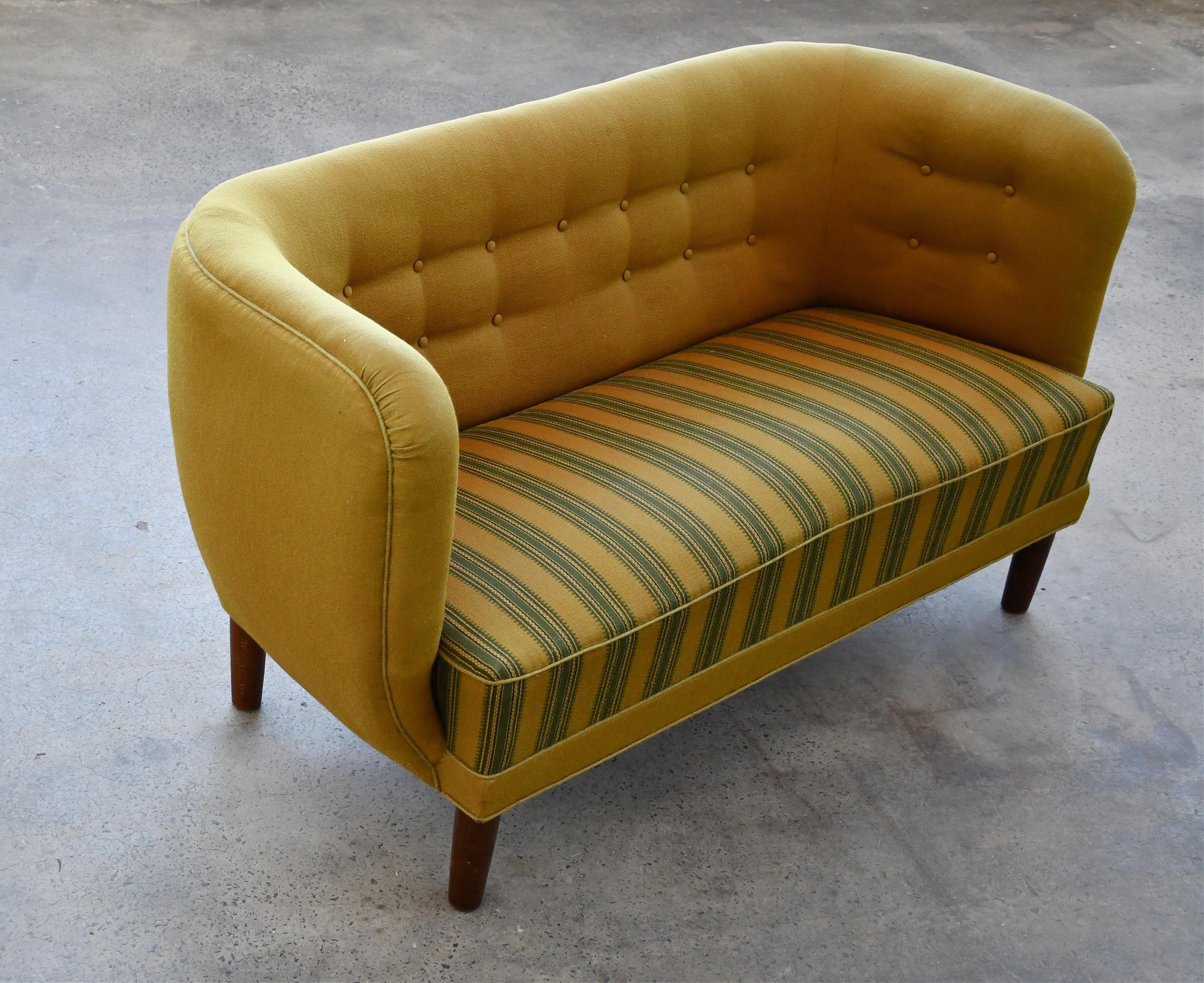 Danish 1940's Banana Sofa with Straight Back and Front