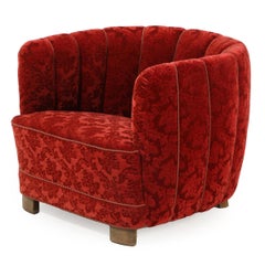 Danish 1940s Banana Style Barrel Low Club or Lounge Chair