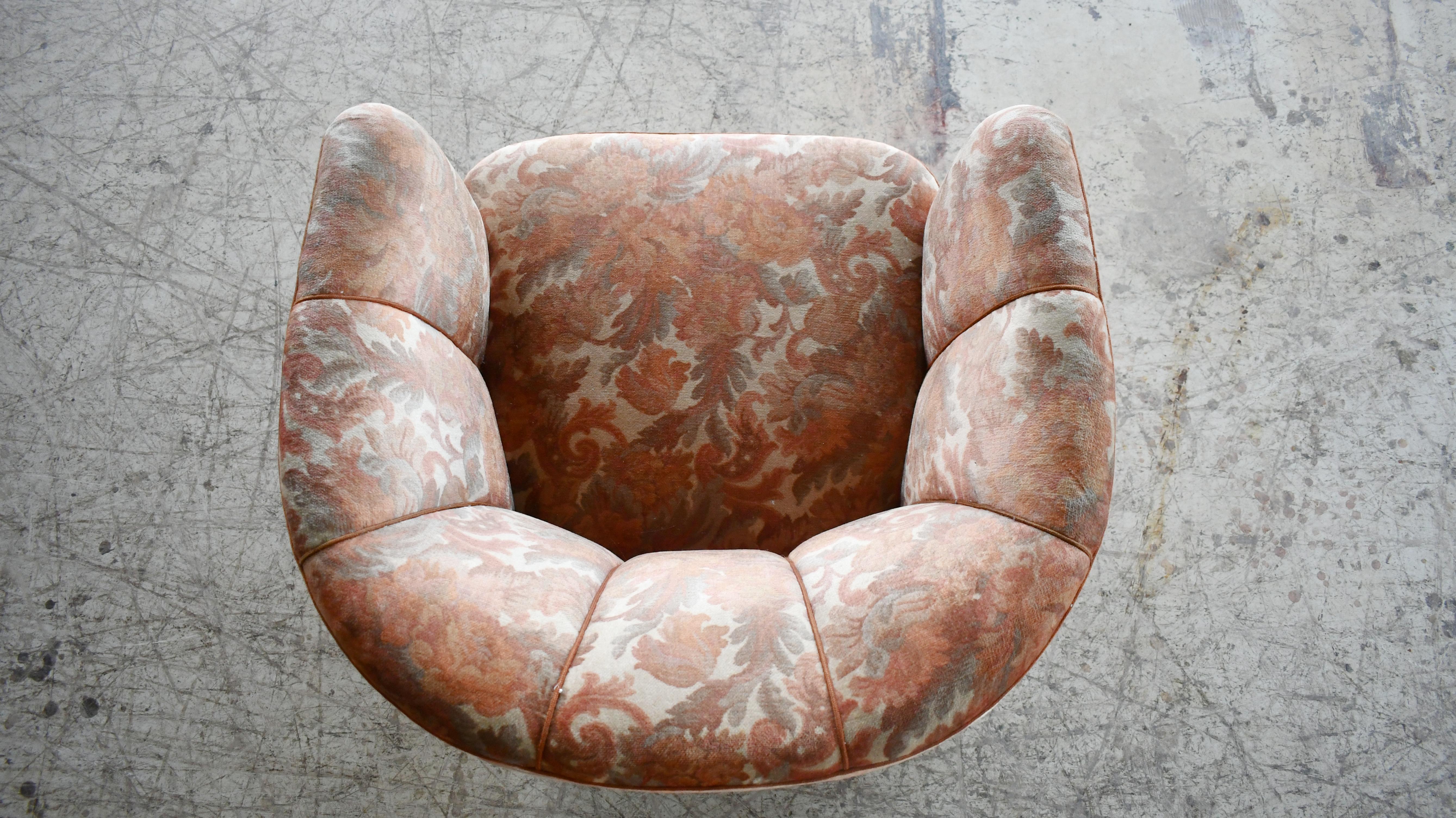 Mohair Danish 1940s Banana Style Barrel Low Club or Lounge Chair For Sale