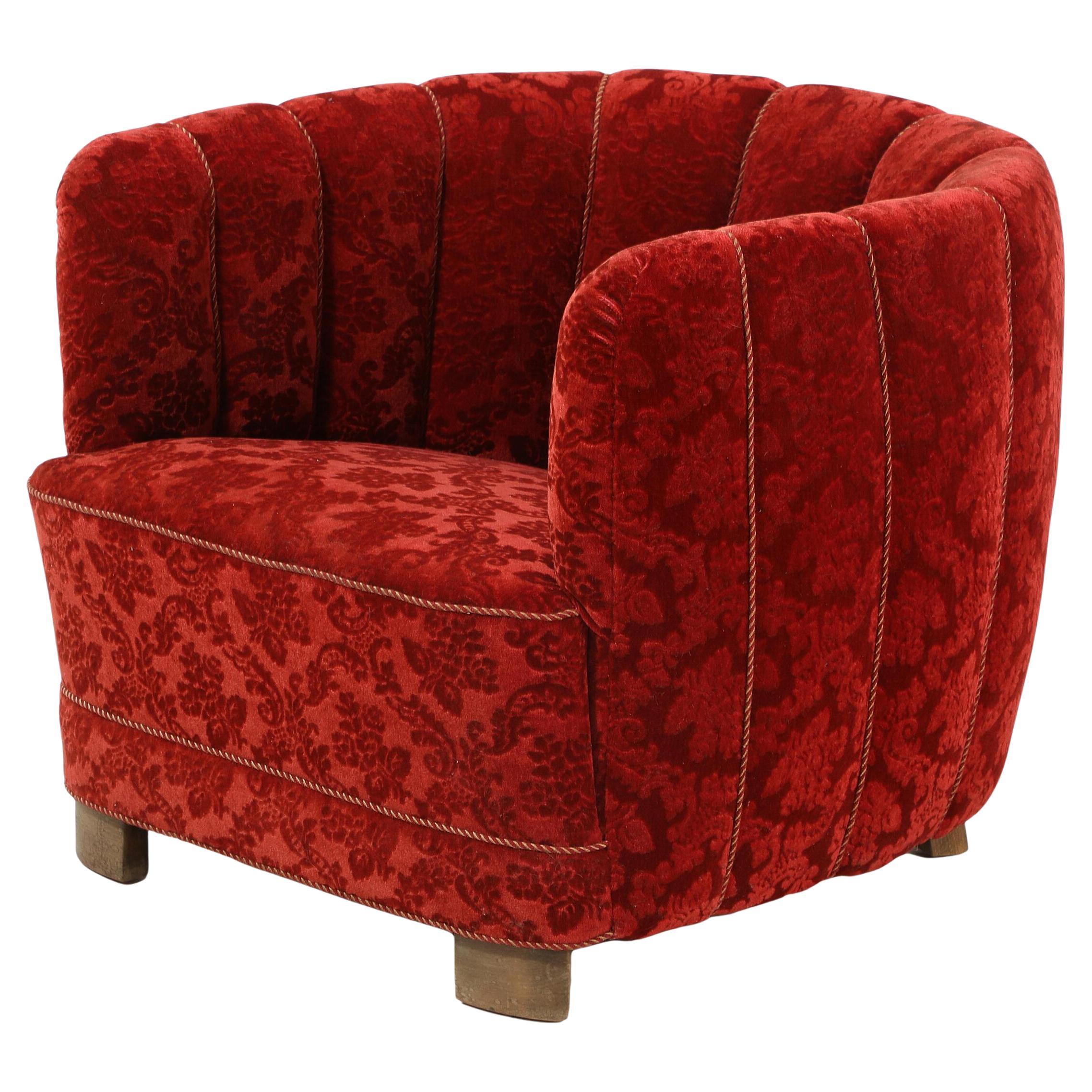 Danish 1940s Banana Style Barrel Low Club or Lounge Chair