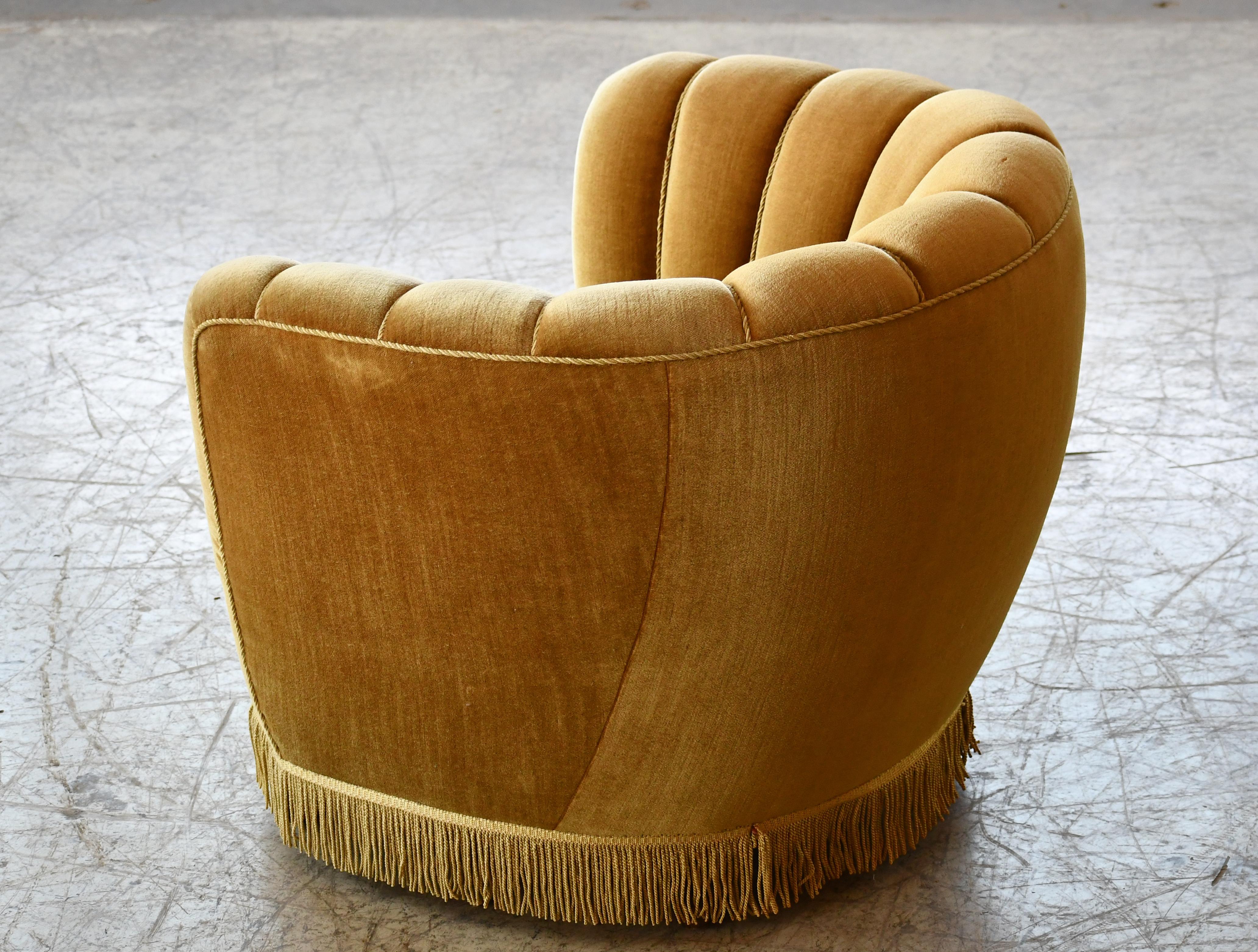 Mohair Danish 1940s Barrel Style Club or Lounge Chair in the Manner of Viggo Boesen 