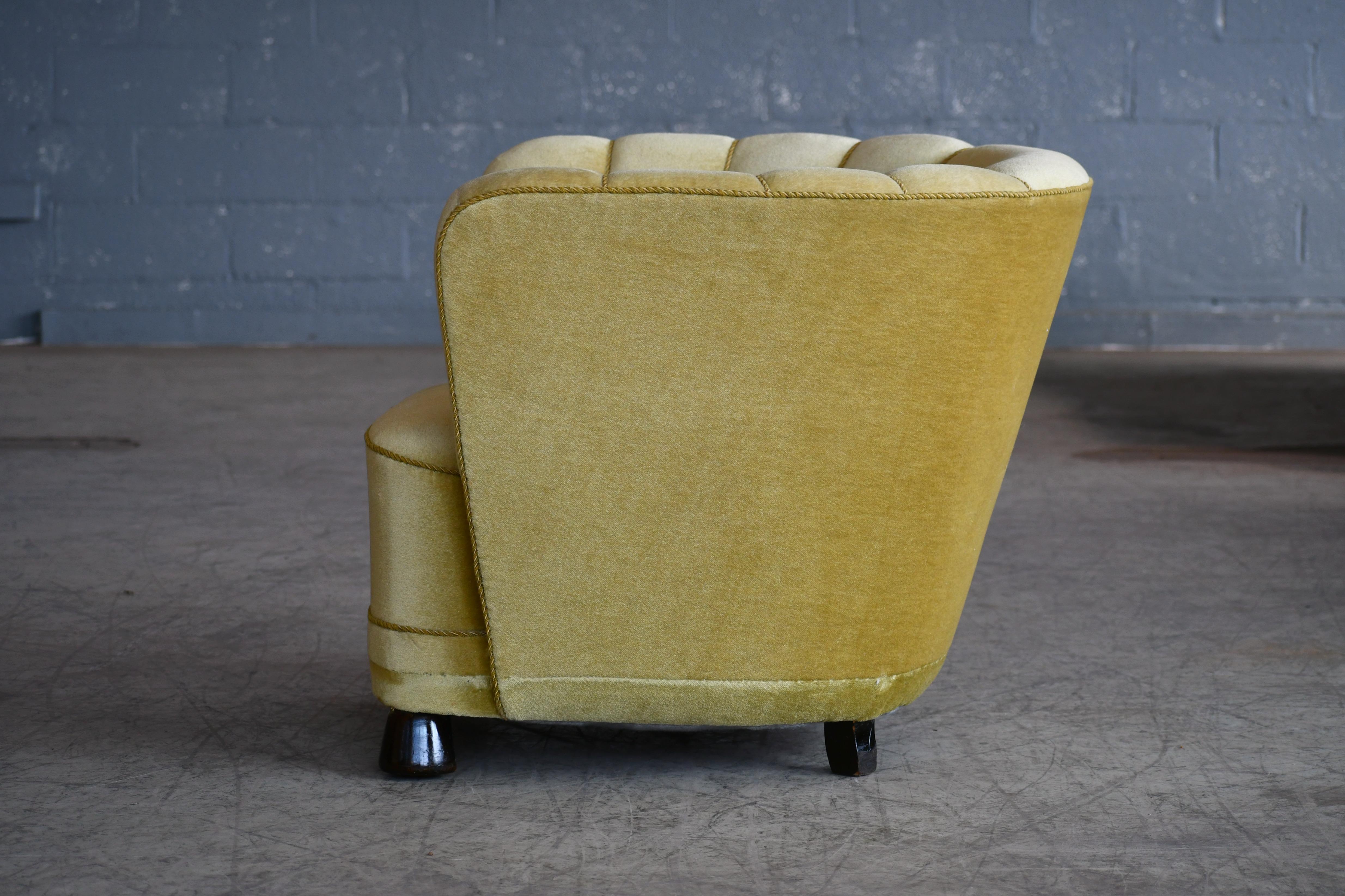 Velvet Danish 1940s Boesen Banana Style Curved Tub Club Chair
