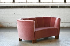 Danish 1940s Boesen Style Banana Form Curved Sofa or Loveseat in Pink Velvet