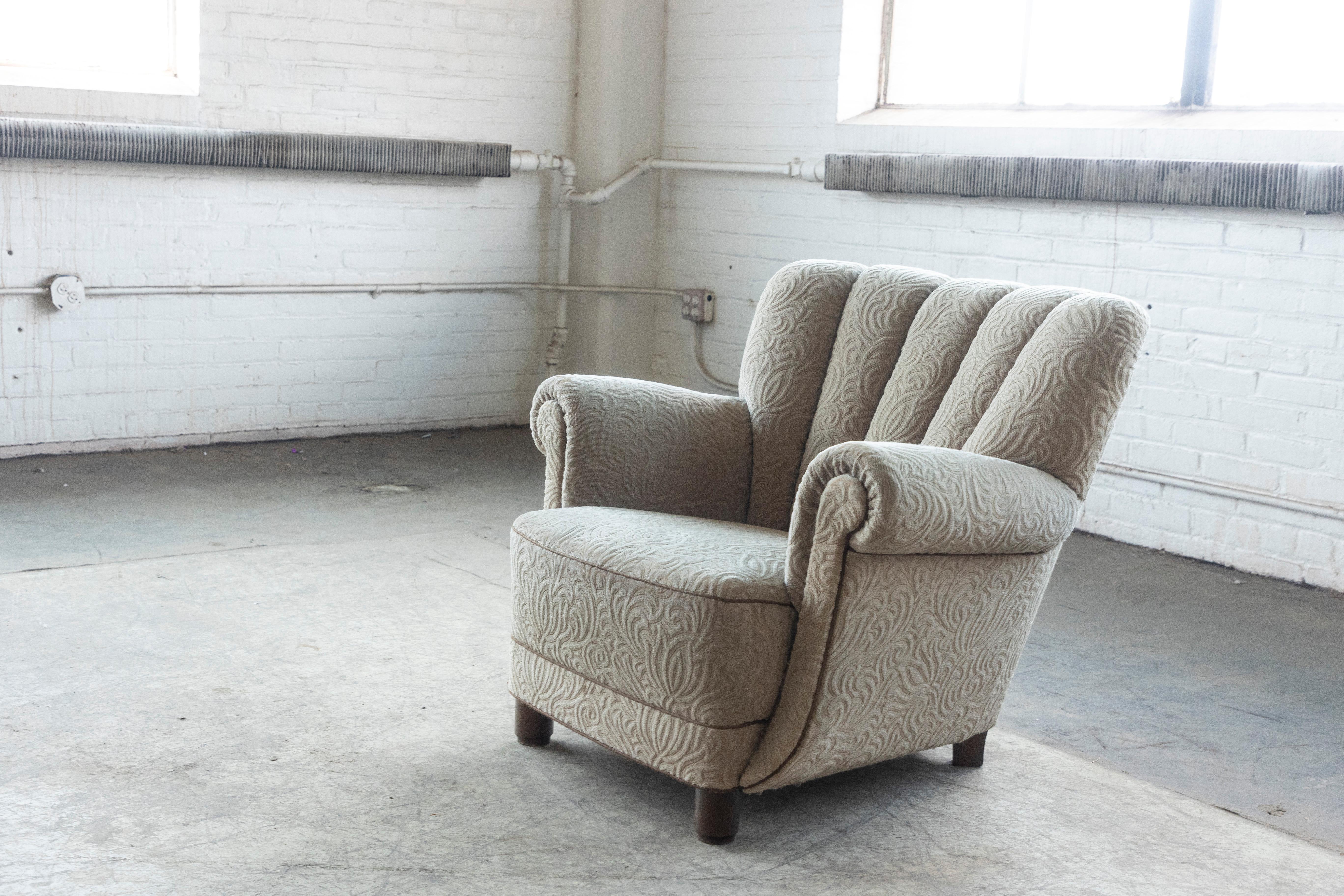 Danish 1940's Channel Low Back Lounge or Club Chair Style of Fritz Hansen In Good Condition In Bridgeport, CT