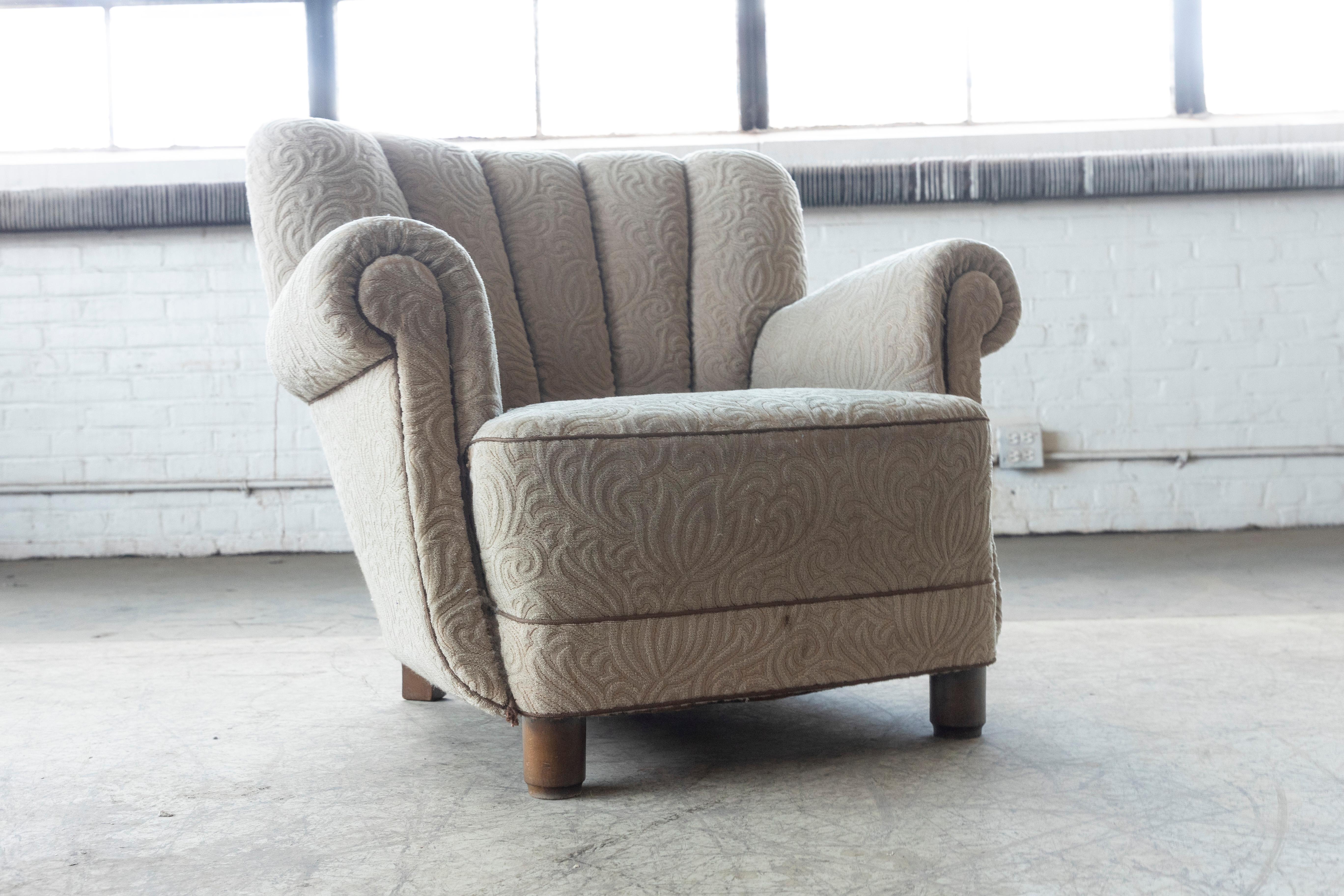 Danish 1940's Channel Low Back Lounge or Club Chair Style of Fritz Hansen 2