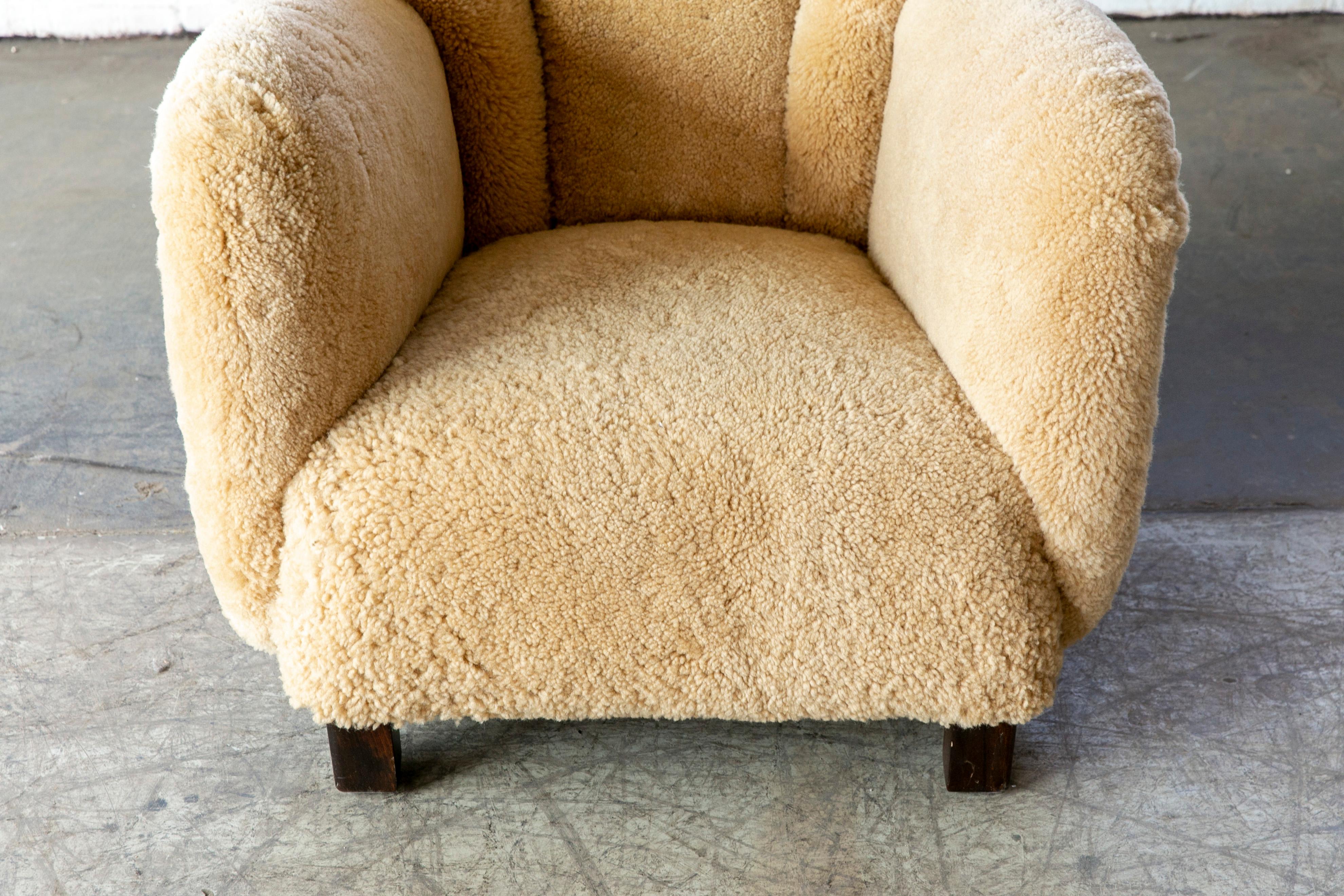 Danish 1940's Club Chair in Amber Color Shearling 1