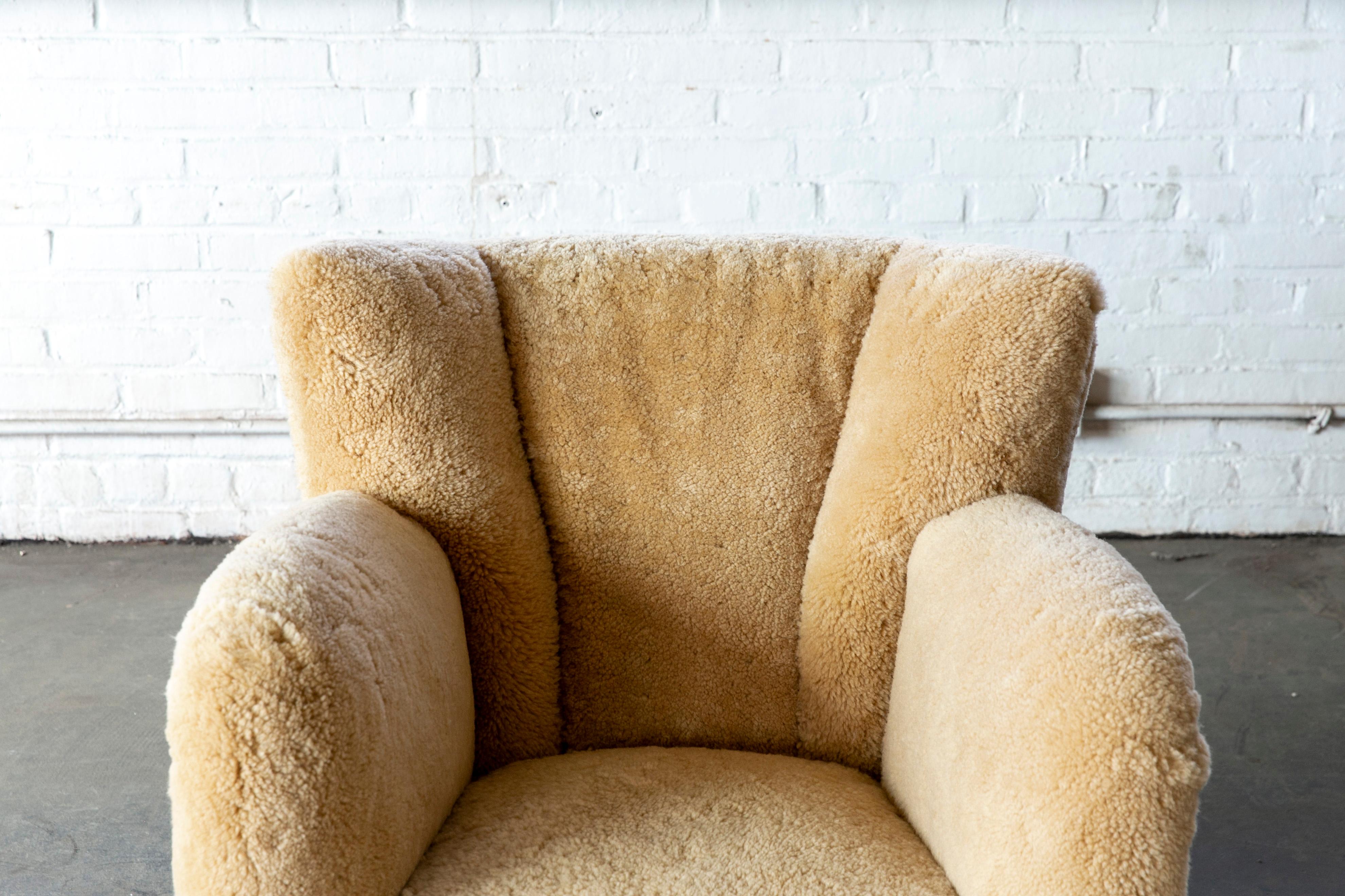 Danish 1940's Club Chair in Amber Color Shearling 3