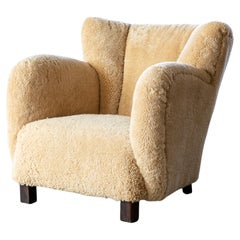 Danish 1940's Club Chair in Amber Color Shearling