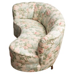 Danish 1940s Curved Banana Shape Loveseat and Chaise Lounge in Floral Fabric