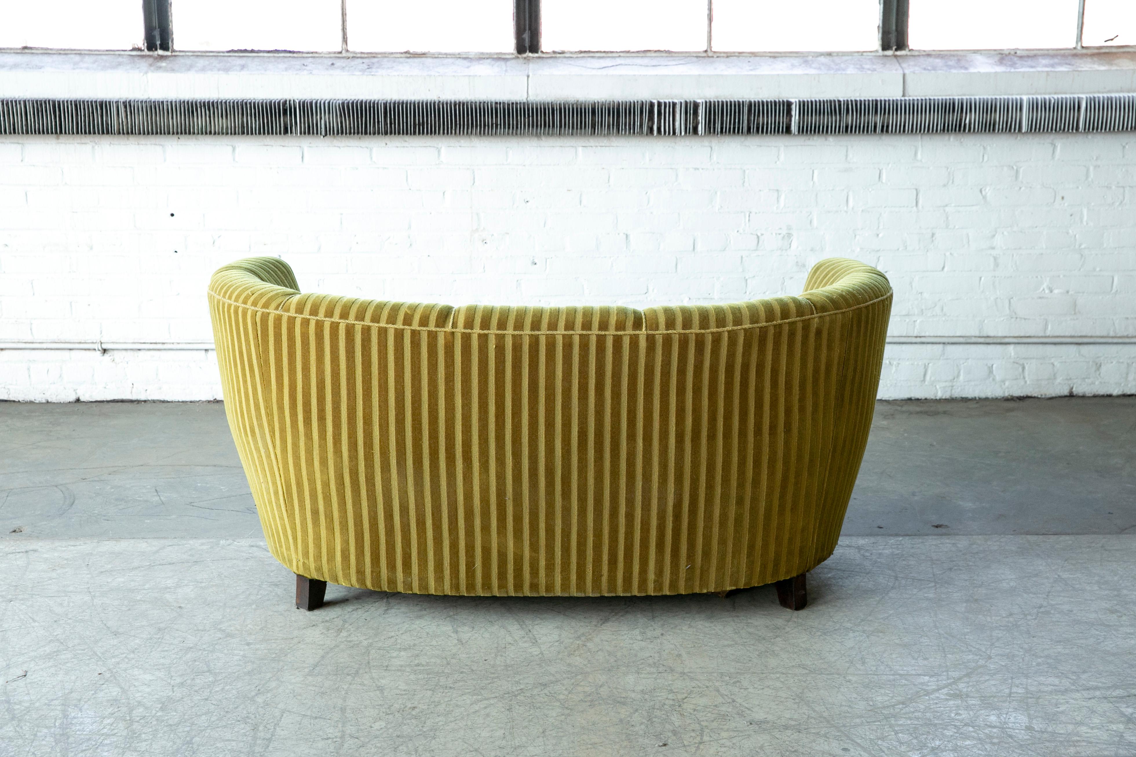 Danish 1940s Curved Banana Shape Loveseat in Green Mohair 3