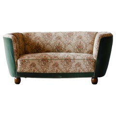 Danish 1940s Curved Banana Shape Loveseat with Two-tone Wool Fabric