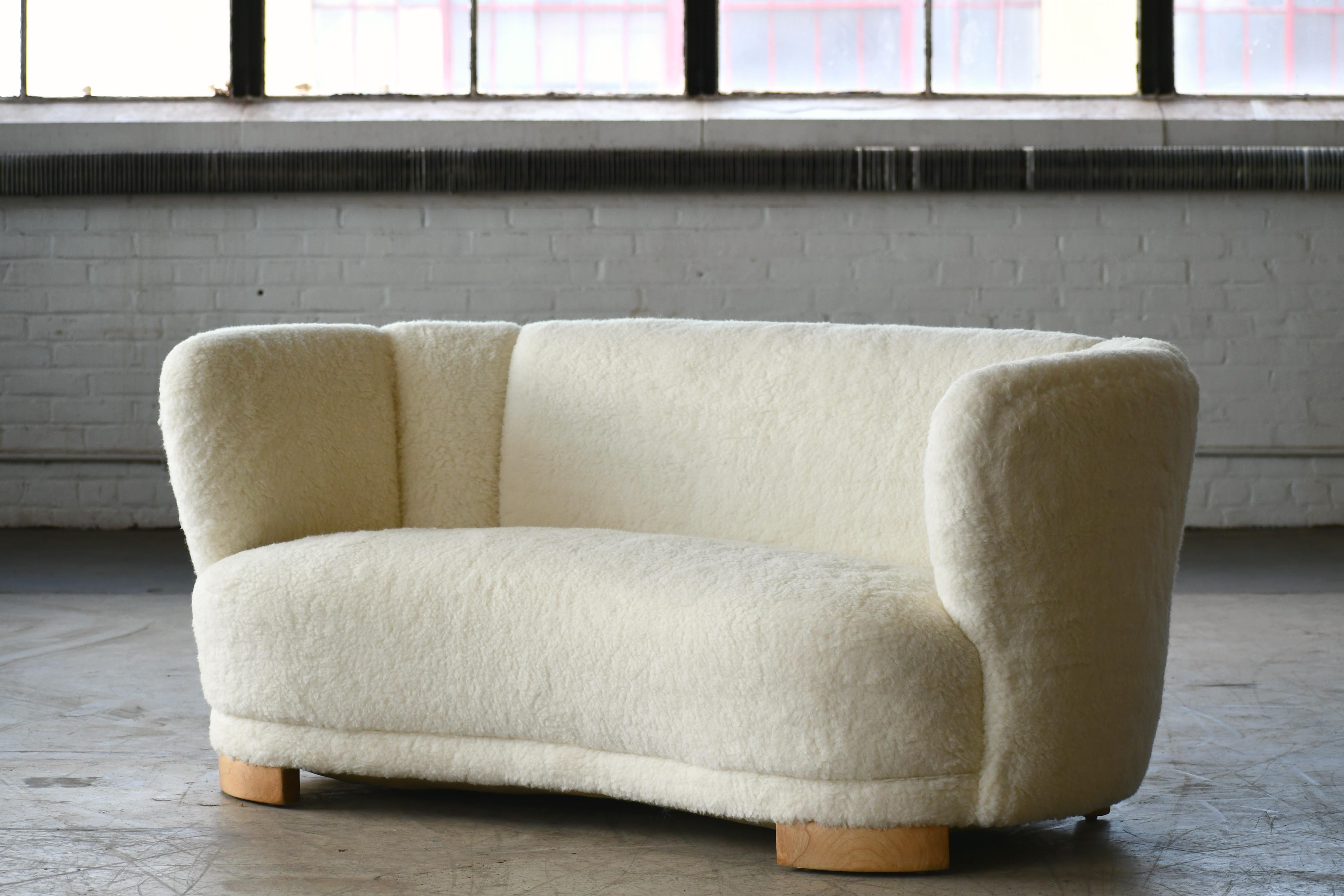 Wool Danish 1940s Curved Banana Shape Sofa in Lambswool in the Style of Viggo Boesen